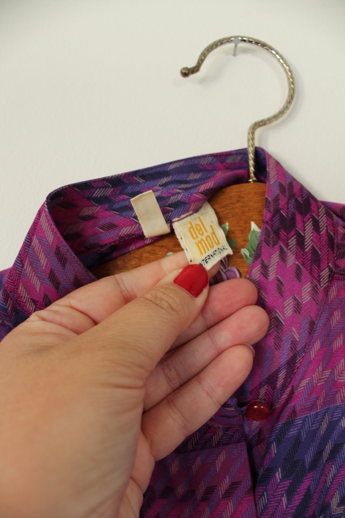 Chemise vintage années 80 violet à carreaux tartan col officier - Taille 38