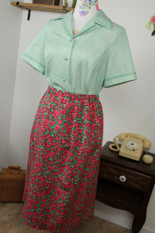 🌸🍒Jupe fleurie vintage années 80/90 - couleur rose bonbon - Taille 38/40🍒🌸
