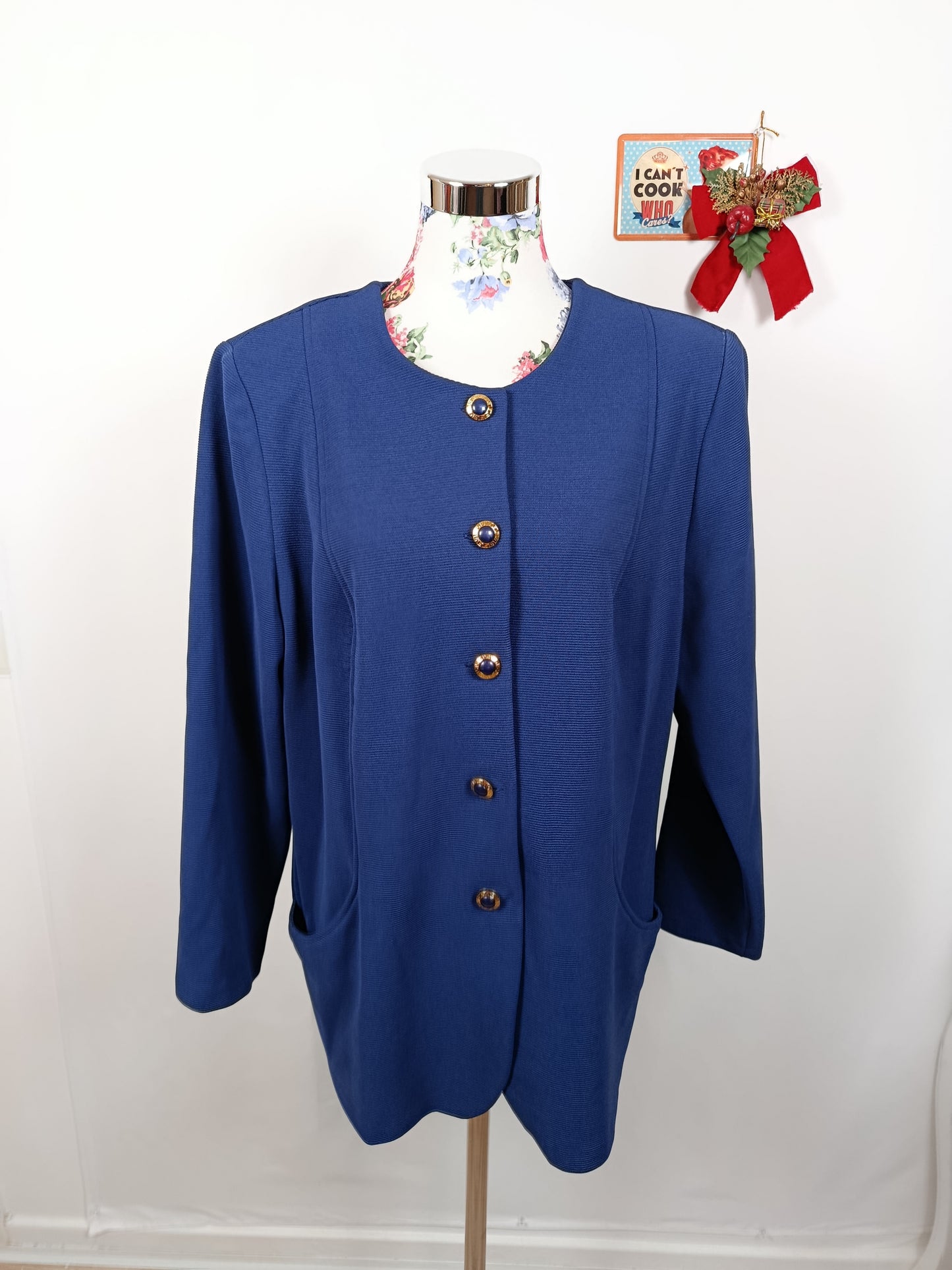 ✨Veste blazer vintage 80/90s - bleu roi à boutons bijoux chic✨