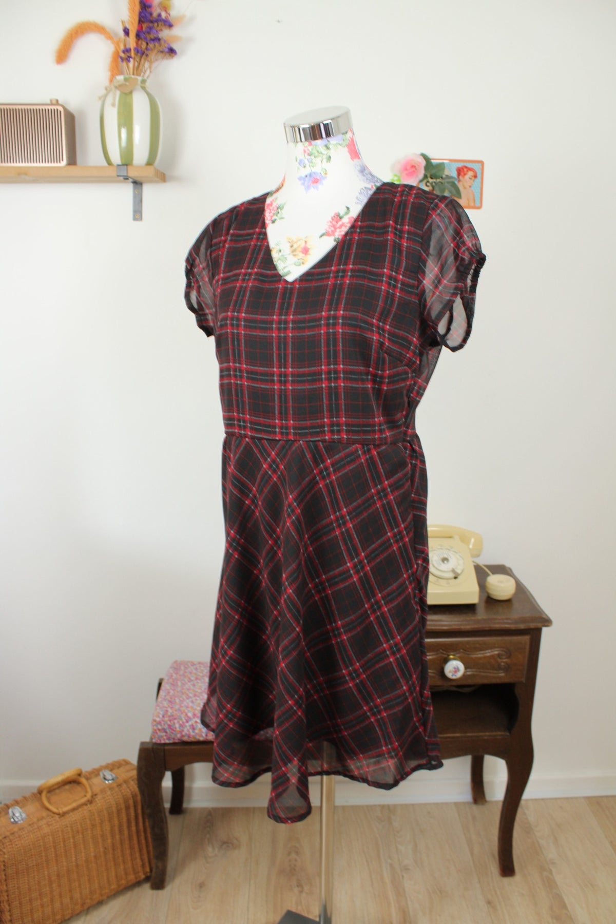 Robe vintage années  90s/2000 - carreaux oldschool pin-up rock & grunge chic - Taille 40