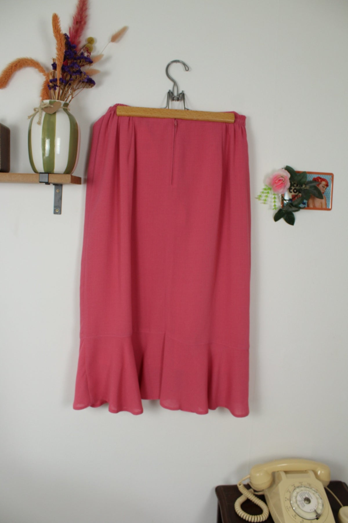 Jupe longue vintage années 80/90 Caty Jane - rose poudré, broderies & boutons - Taille 40/42