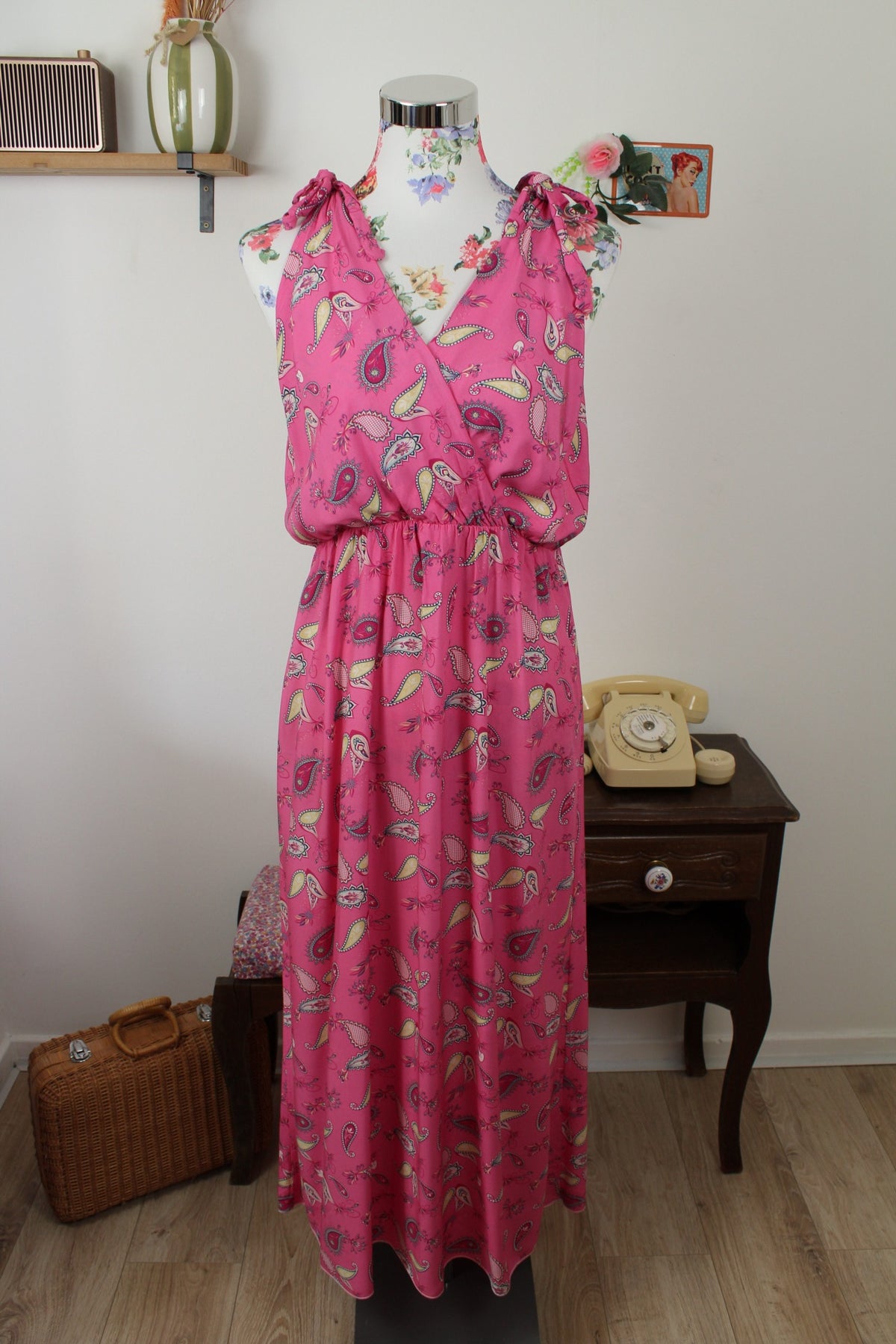 Robe longue fluide rose pep's motifs paisley - made in Italy - Taille 40