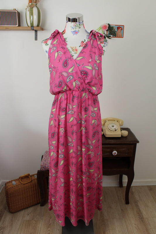 Robe longue fluide rose pep's motifs paisley - made in Italy - Taille 40