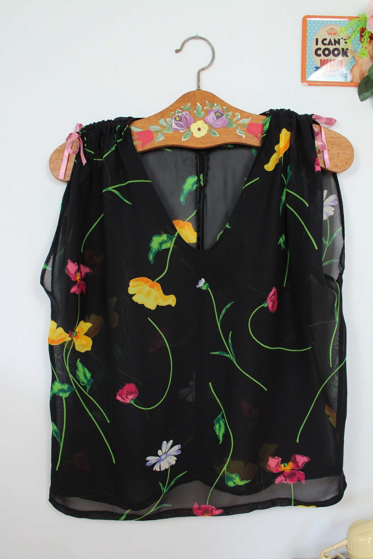 🌸🍒Blouse vintage 90's fait main fleurie - épaules à nouer - Taille 40/42🍒🌸