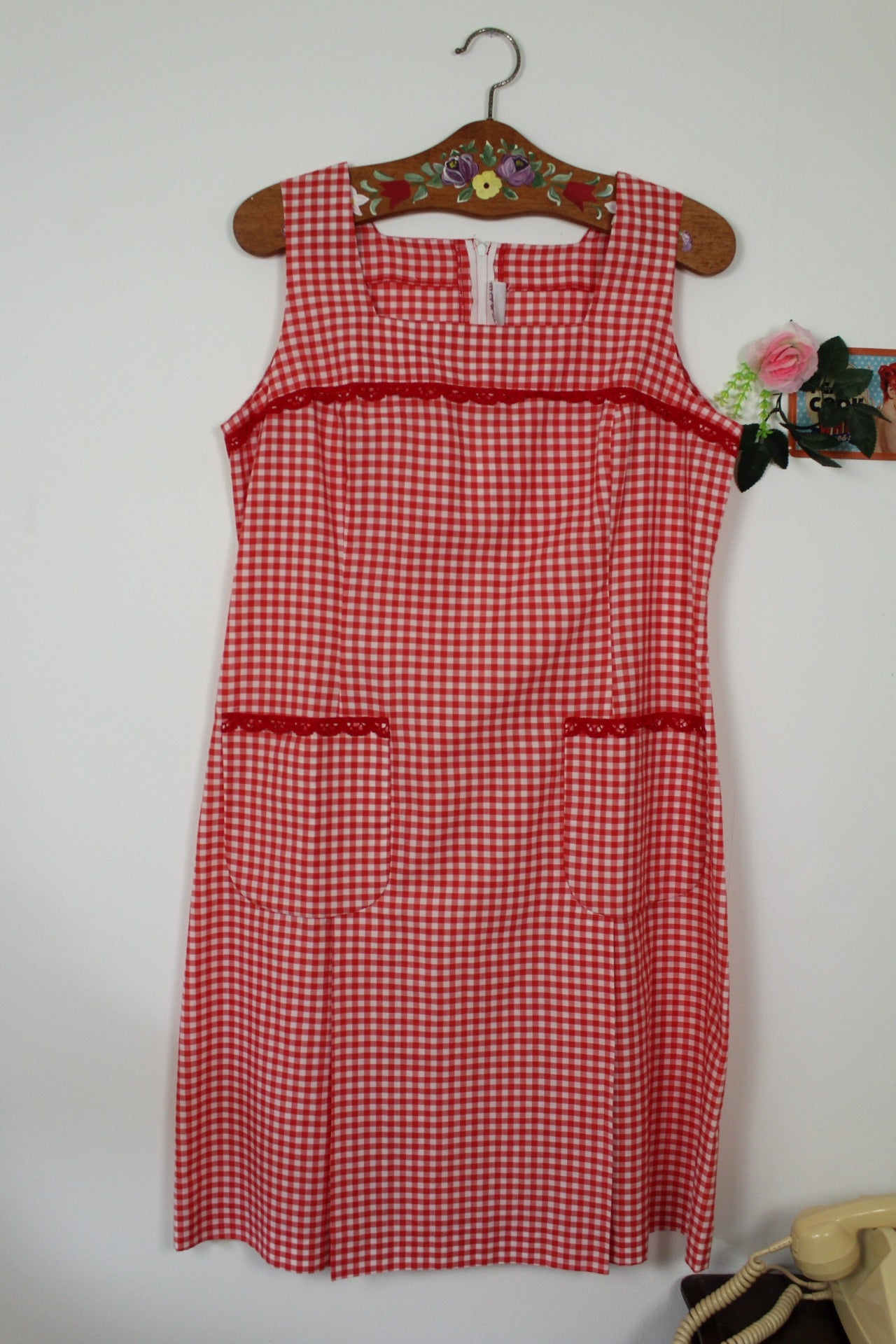 🌸🍒Robe vintage 60/70's vichy rouge & blanc allure champêtre à la française - Taille 38/40🍒🌸