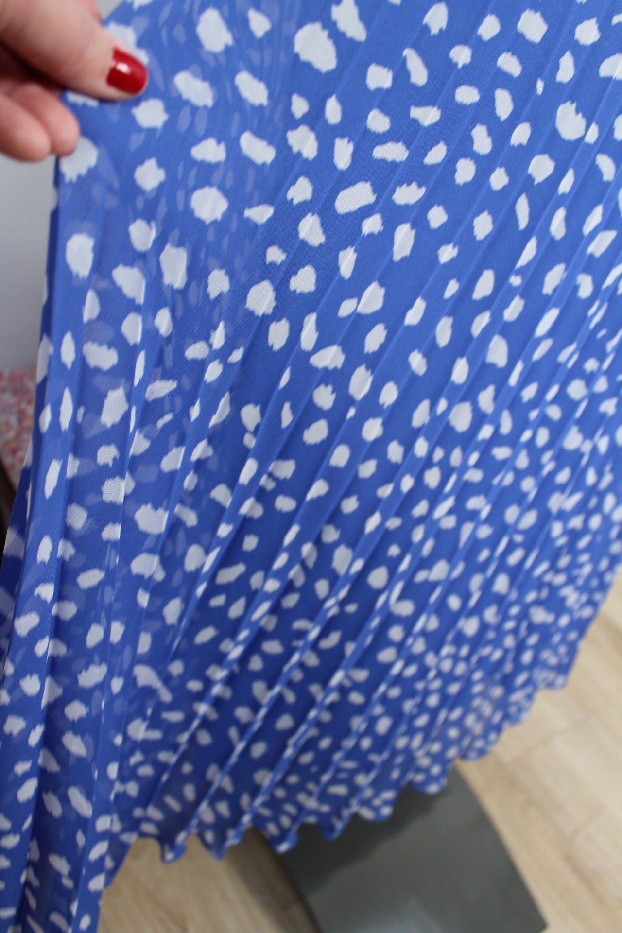 🌸🍒Jupe plissée vintage 80/90s bleue à pois - longueur midi - Taille 42/44🍒🌸