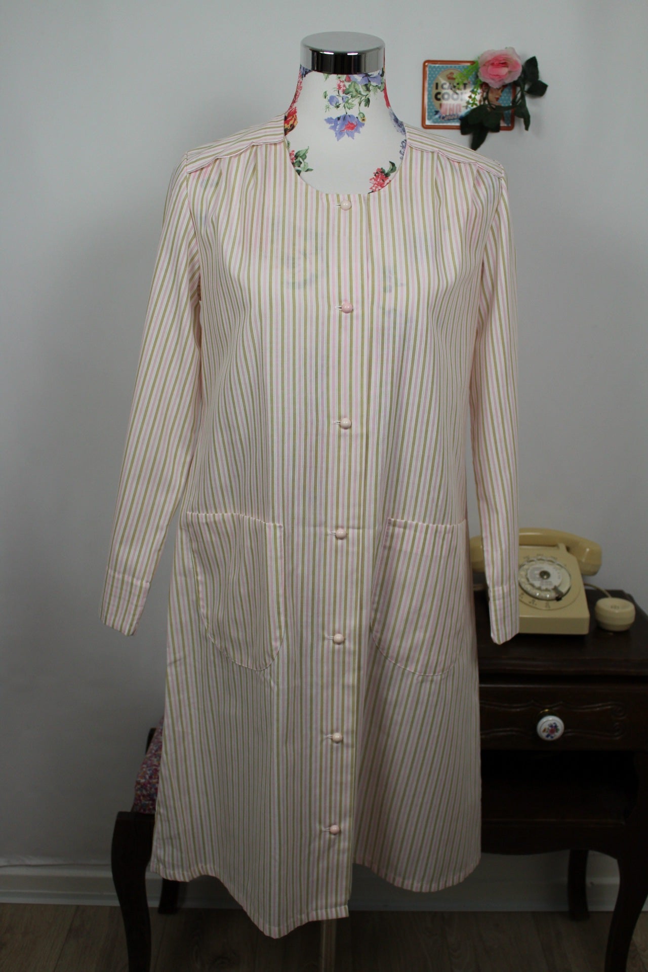 🌸🍒Robe d'intérieur vintage 70's cocooning rayée Magaline - Taille 38 🍒🌸