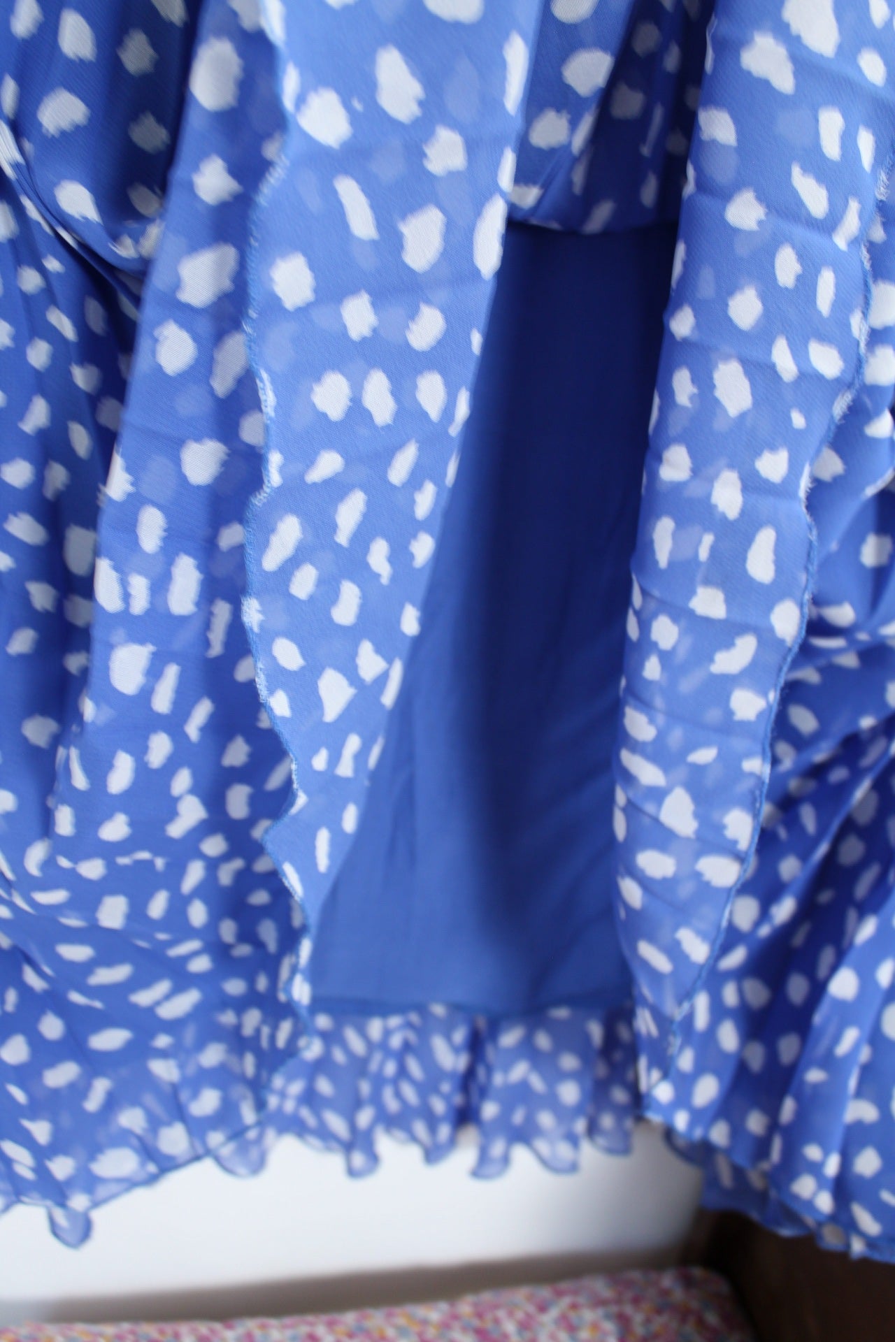 🌸🍒Jupe plissée vintage 80/90s bleue à pois - longueur midi - Taille 42/44🍒🌸