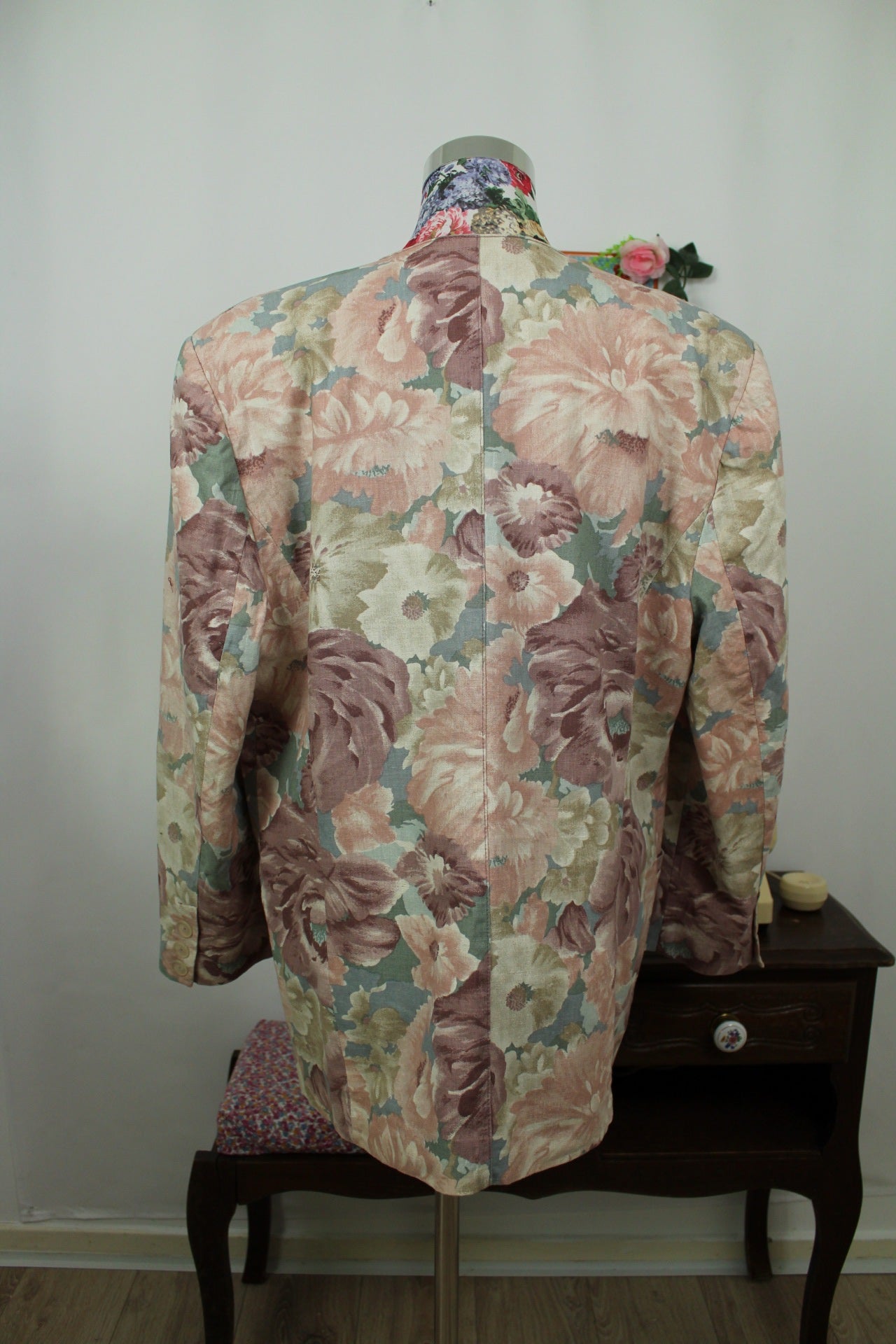 🌸🍒Veste vintage 90's fleurs pastel esprit tapisserie romantique en lin - Taille 44🍒🌸