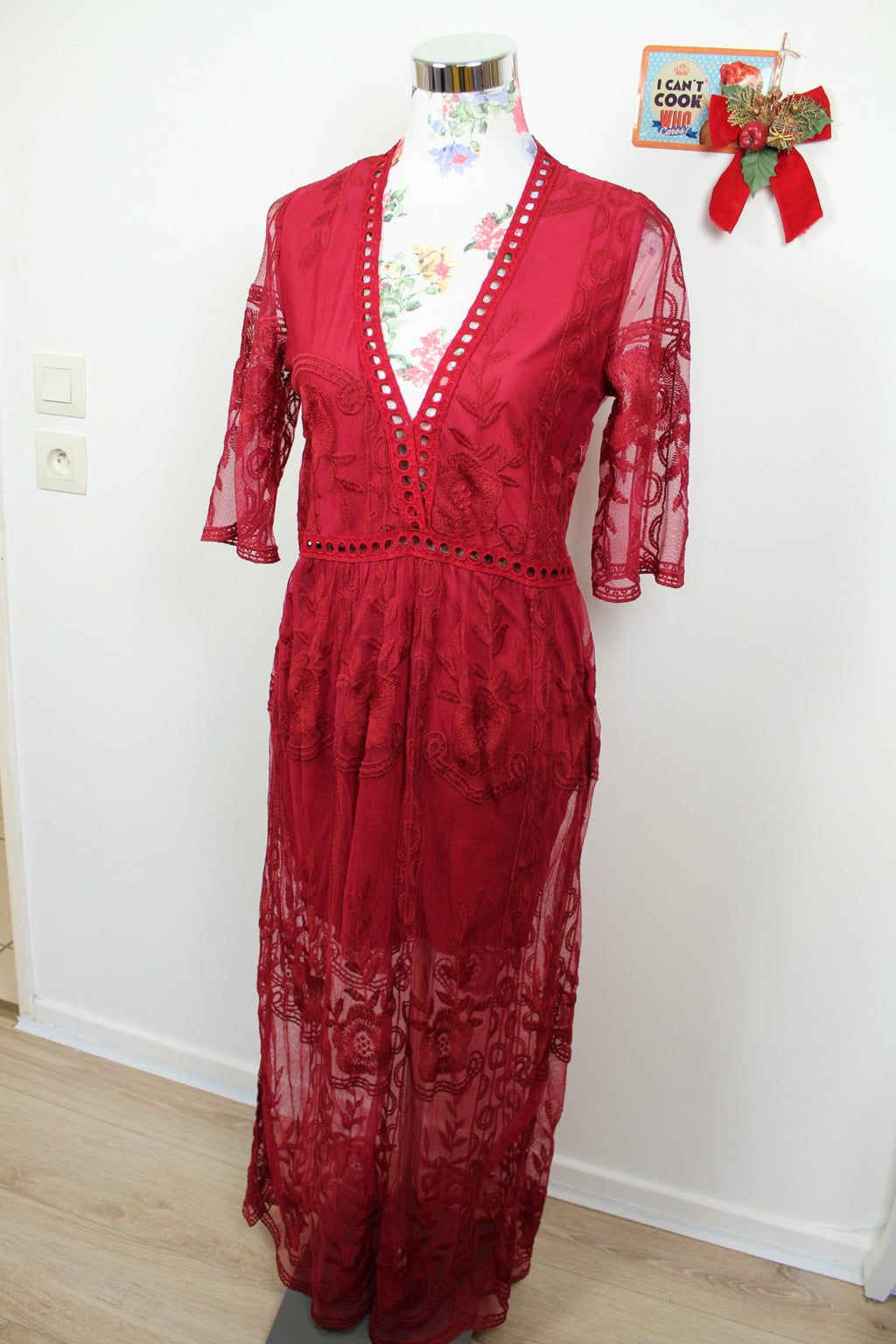 ✨ Robe longue bordeaux bohème ajourée ✨