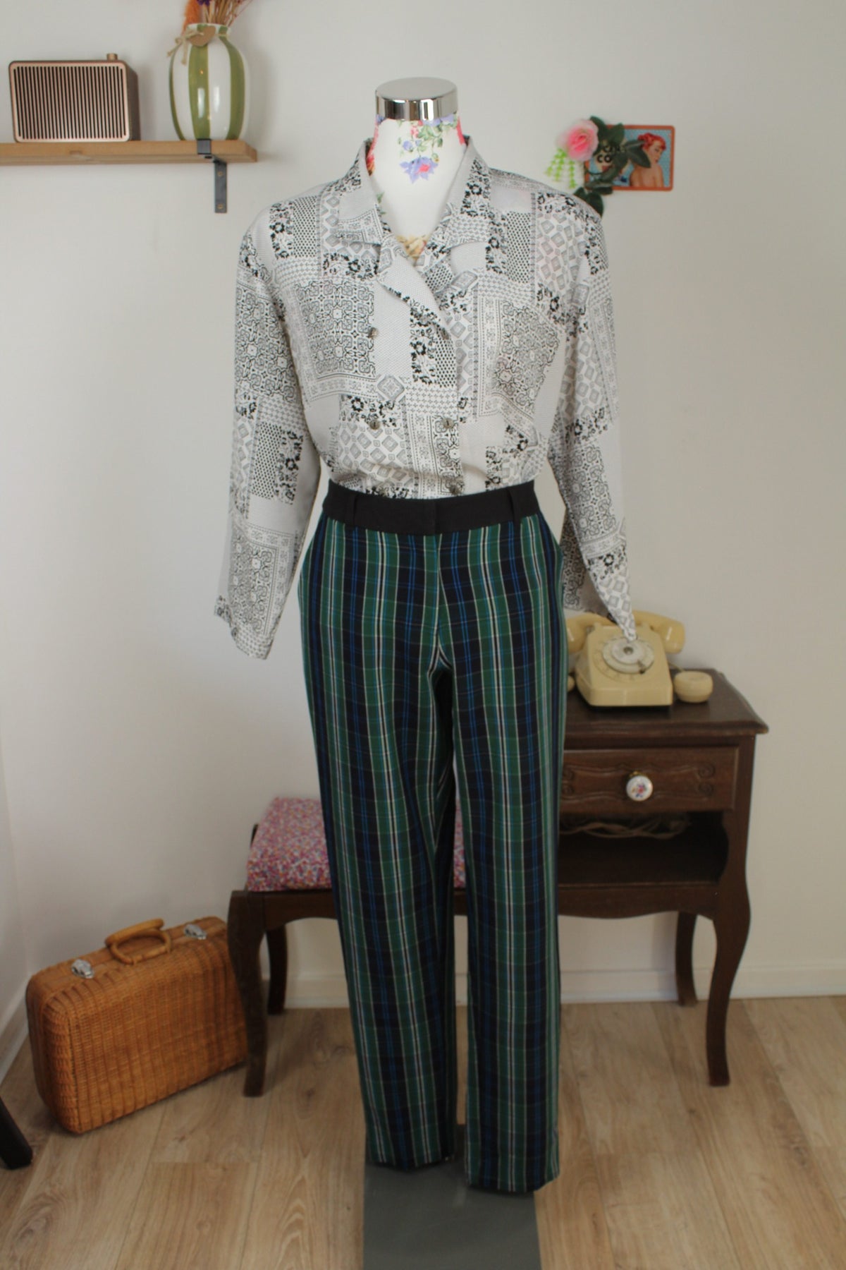 Chemise preppy vintage années 80 pois, fleurs & paisley - Taille 42/44
