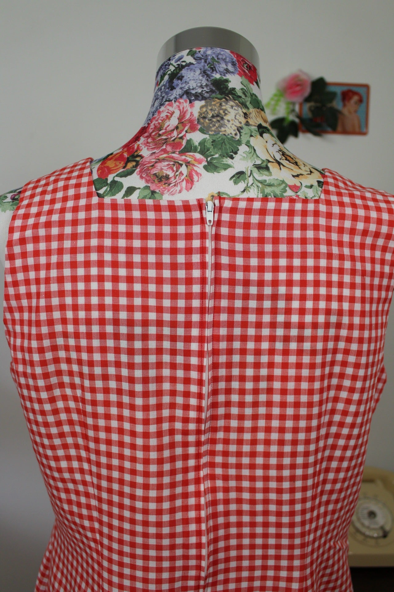 🌸🍒Robe vintage 60/70's vichy rouge & blanc allure champêtre à la française - Taille 38/40🍒🌸