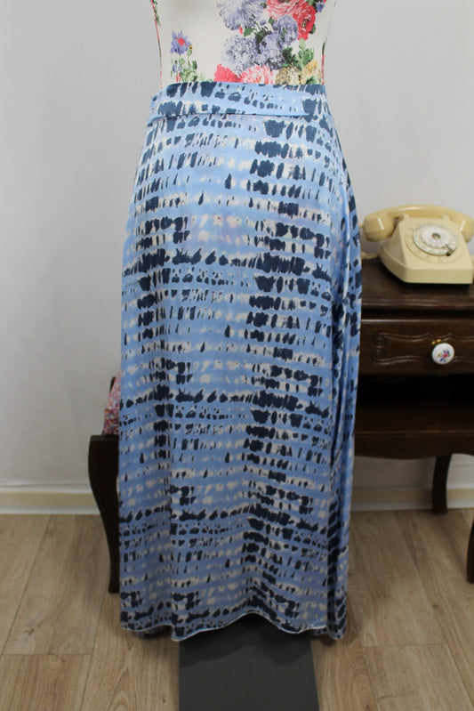 🍒🌸Jupe longue vintage 90's Made in Italy bleu satiné motifs tie & dye – Taille 36/38🌸🍒