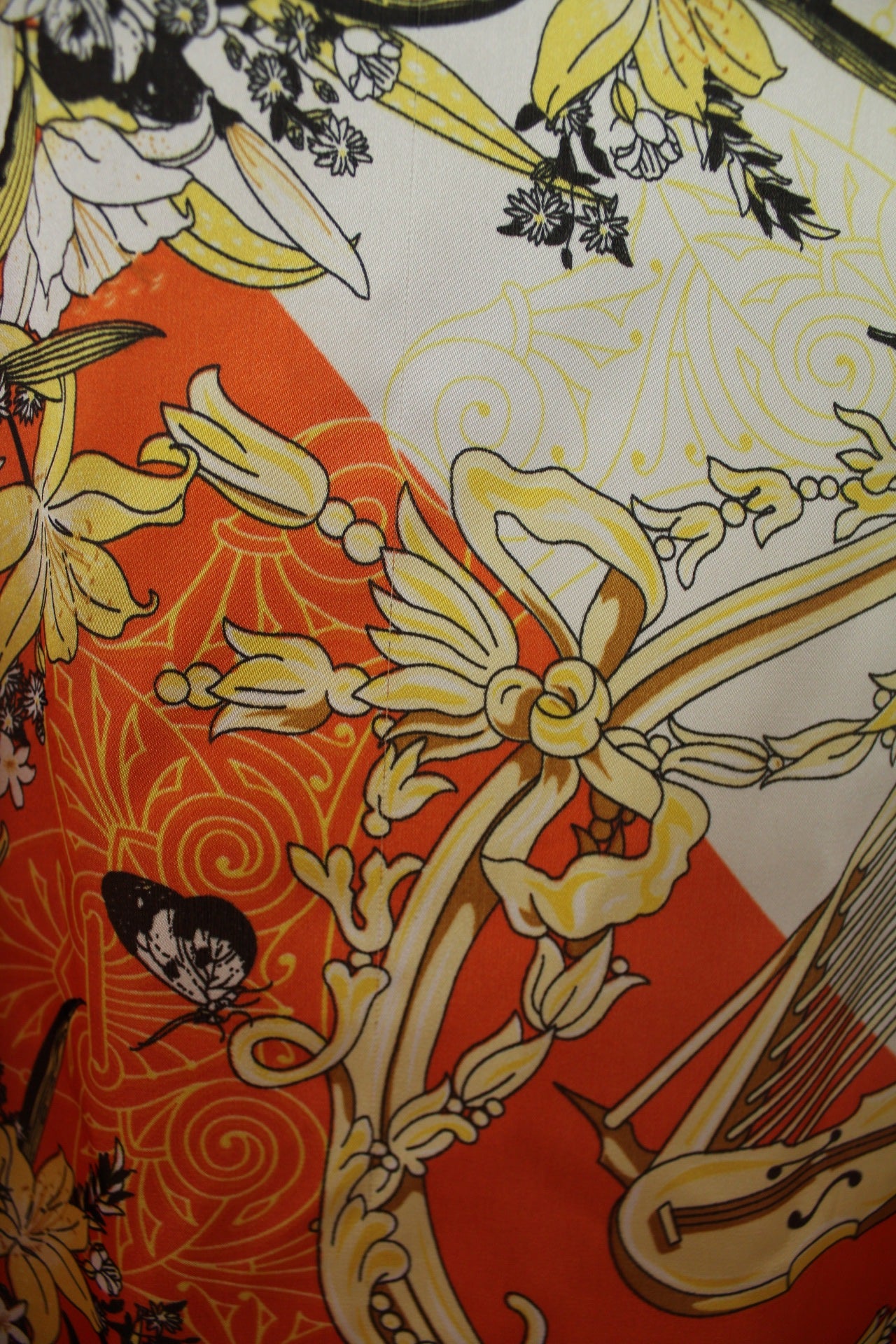 🌸🍒Foulard vintage 90's orange pep's - papillons, fleurs & musique🍒🌸