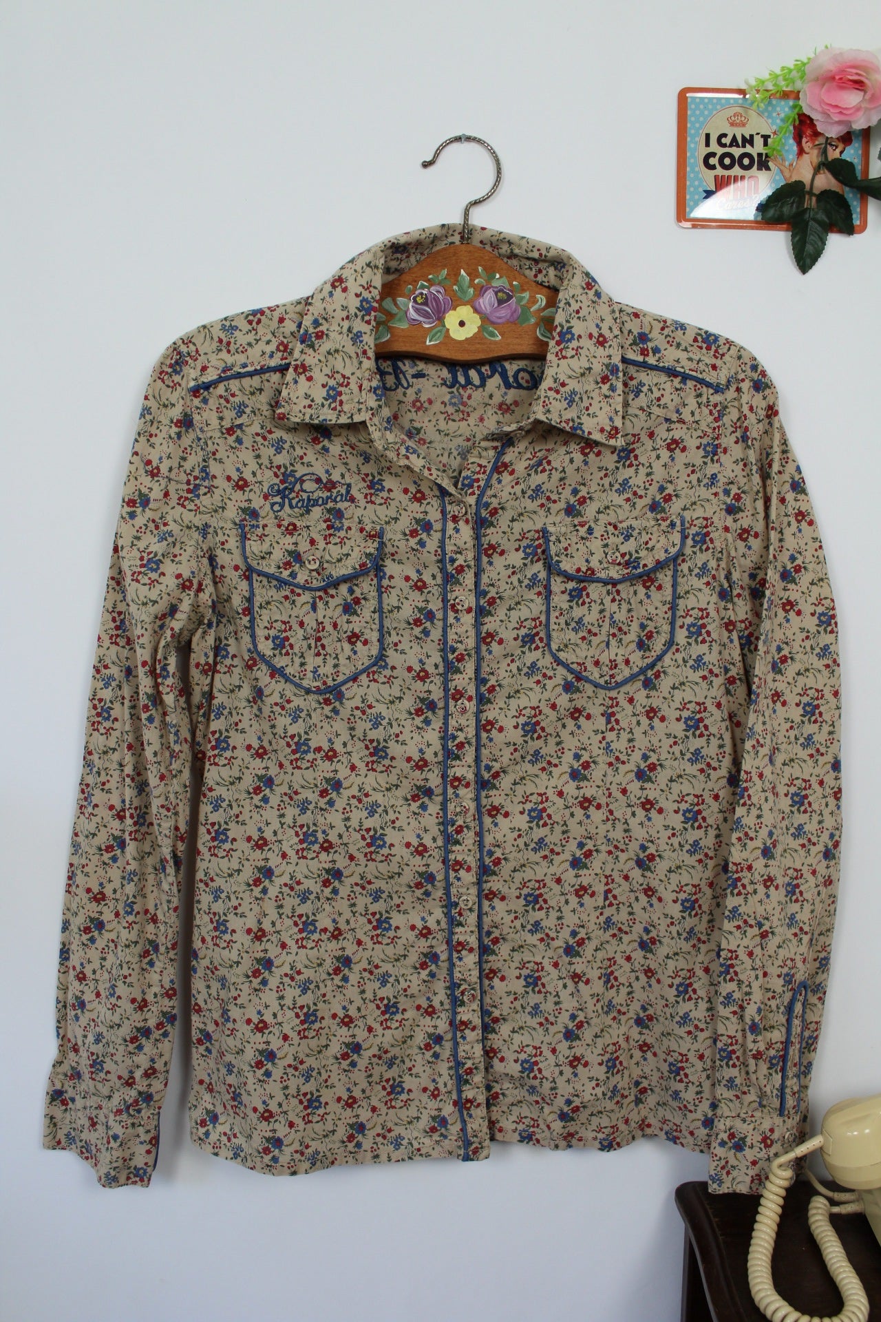 🍒🌸Chemise Kaporal 2000's fleurie - style western chic - 100% coton - Taille 38🌸🍒