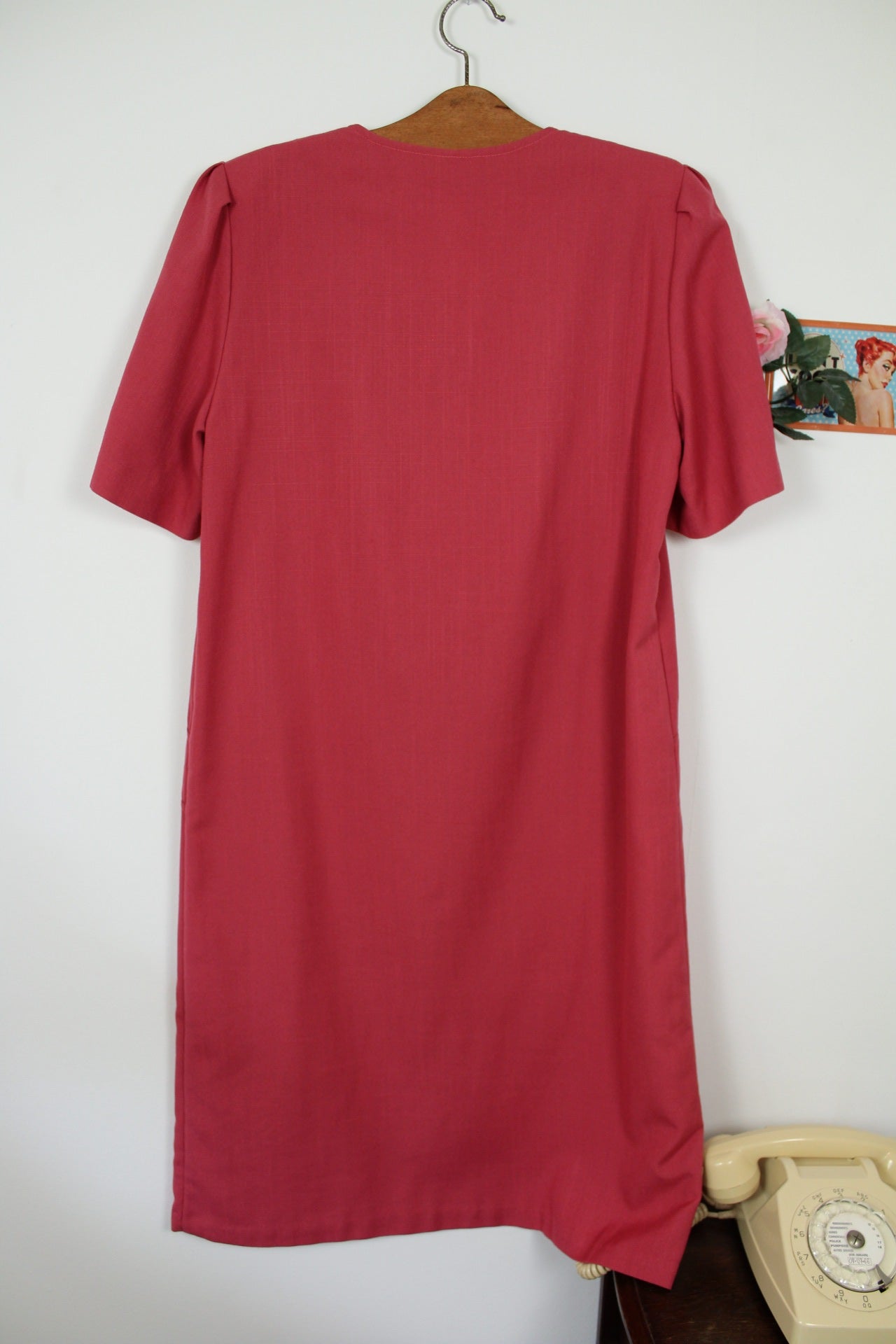 🌸🍒Robe vintage rose poudré 80's - coupe ceinturée - Taille 40/42🍒🌸