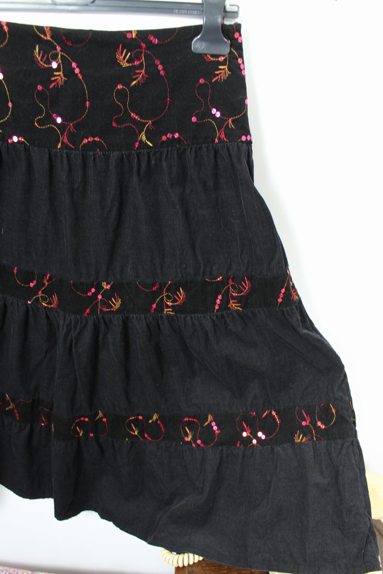 🌸🍒Jupe vintage 90's en velours côtelé brodé - esprit bohème romantique - Taille 38🍒🌸