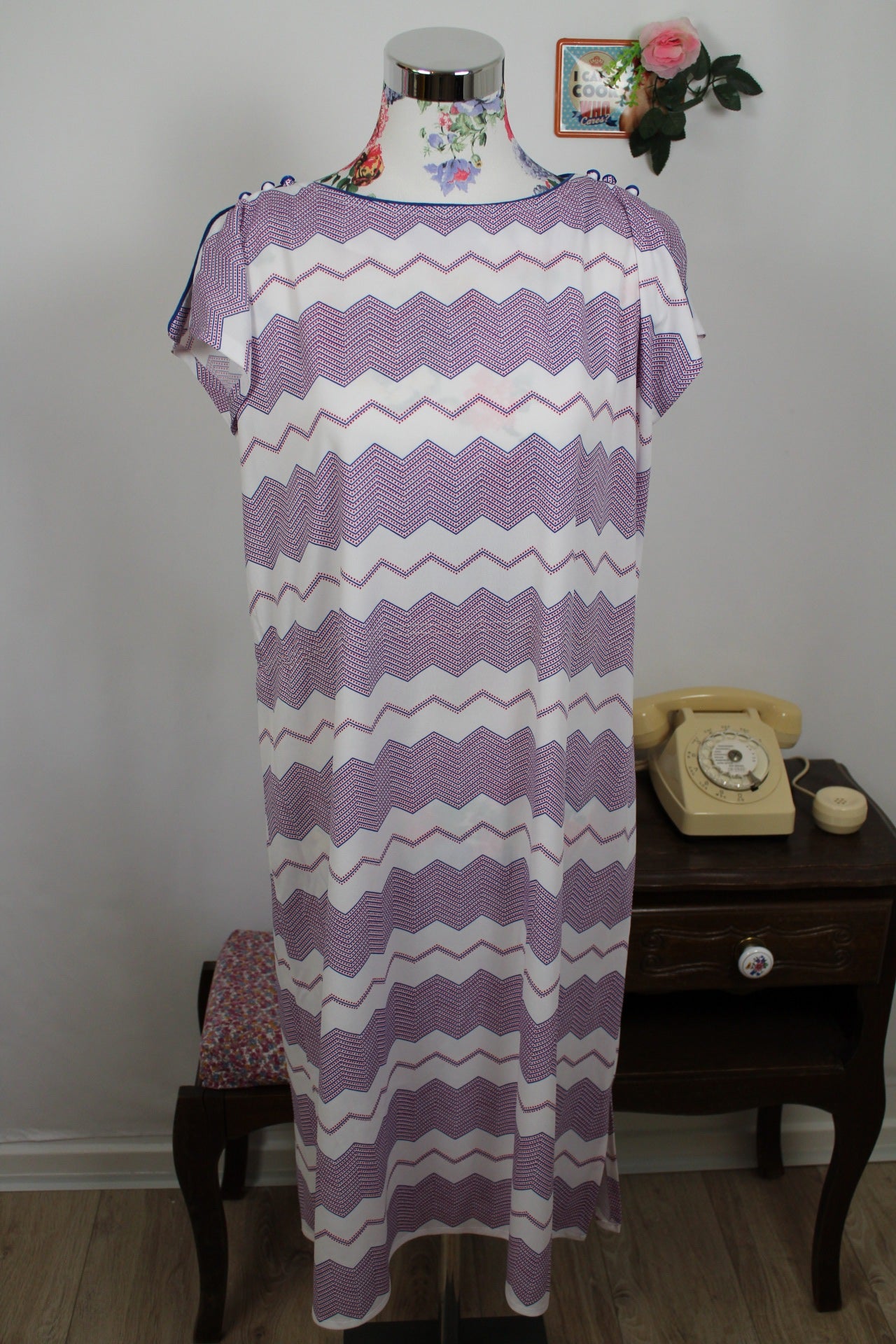 🌸🍒Robe vintage 60/70's manches papillons - zig zag psyché chic à la française - Taille 42/44🍒🌸