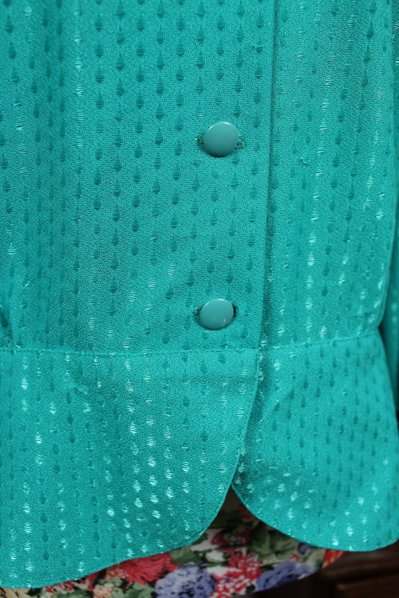 🌸🍒Blouse vintage 70's turquoise fuseaux satinés et col officier - Taille 38 à 42🍒🌸