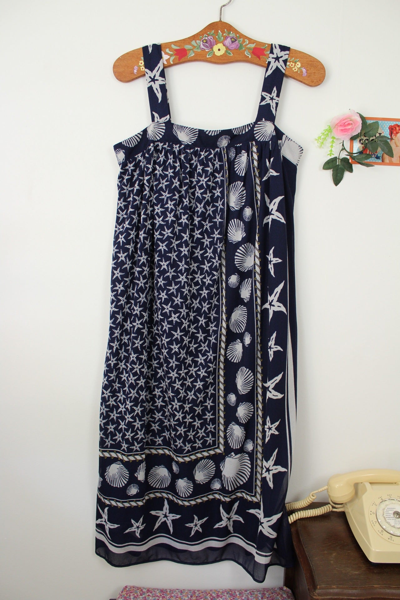 🌸🍒Robe vintage 80's imprimé marin coquillages - Navy vintage - Taille 36/38🍒🌸