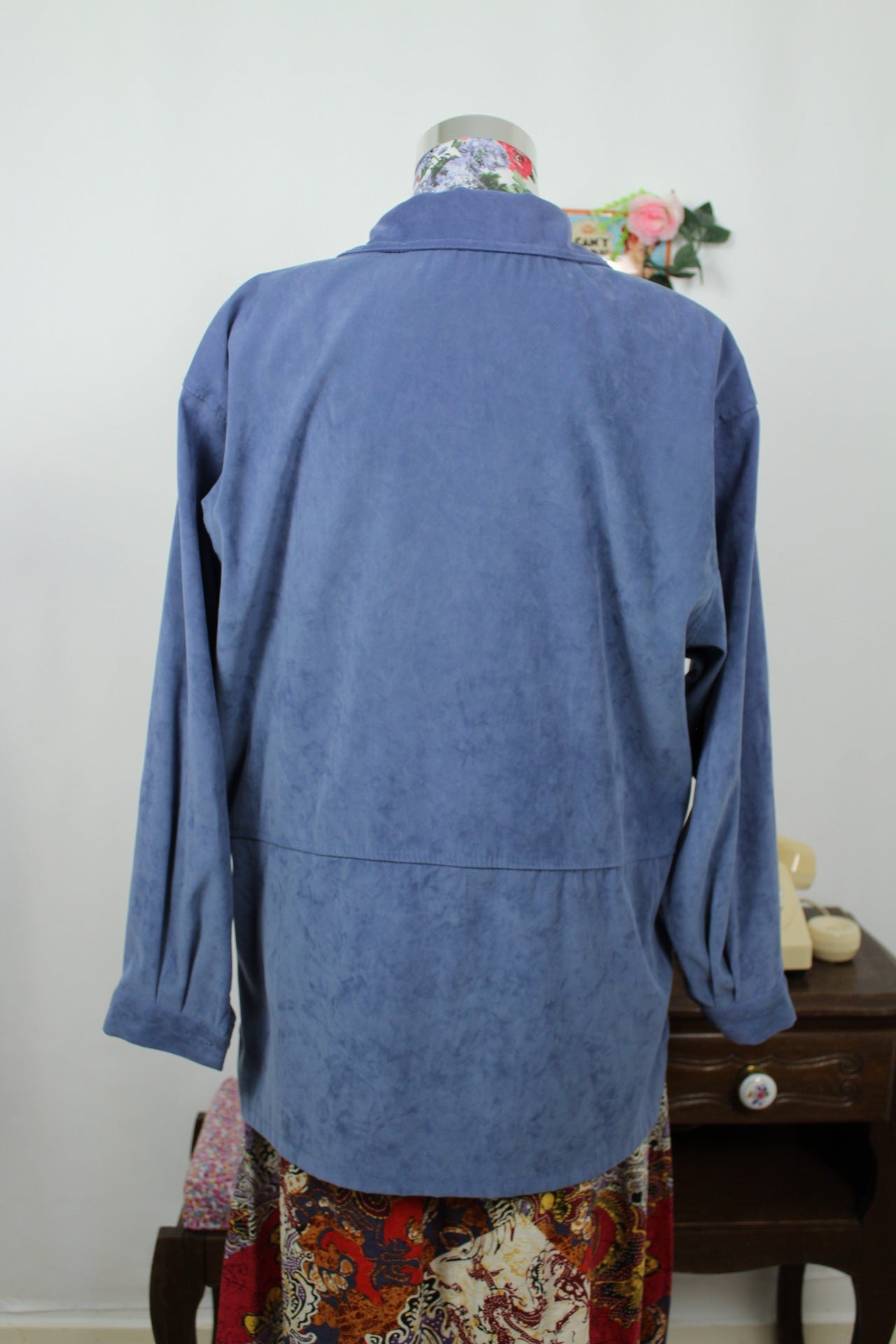 🌸🍒Veste bleue vintage 80/90s effet daim - col chemise - Taille 40/42🍒🌸