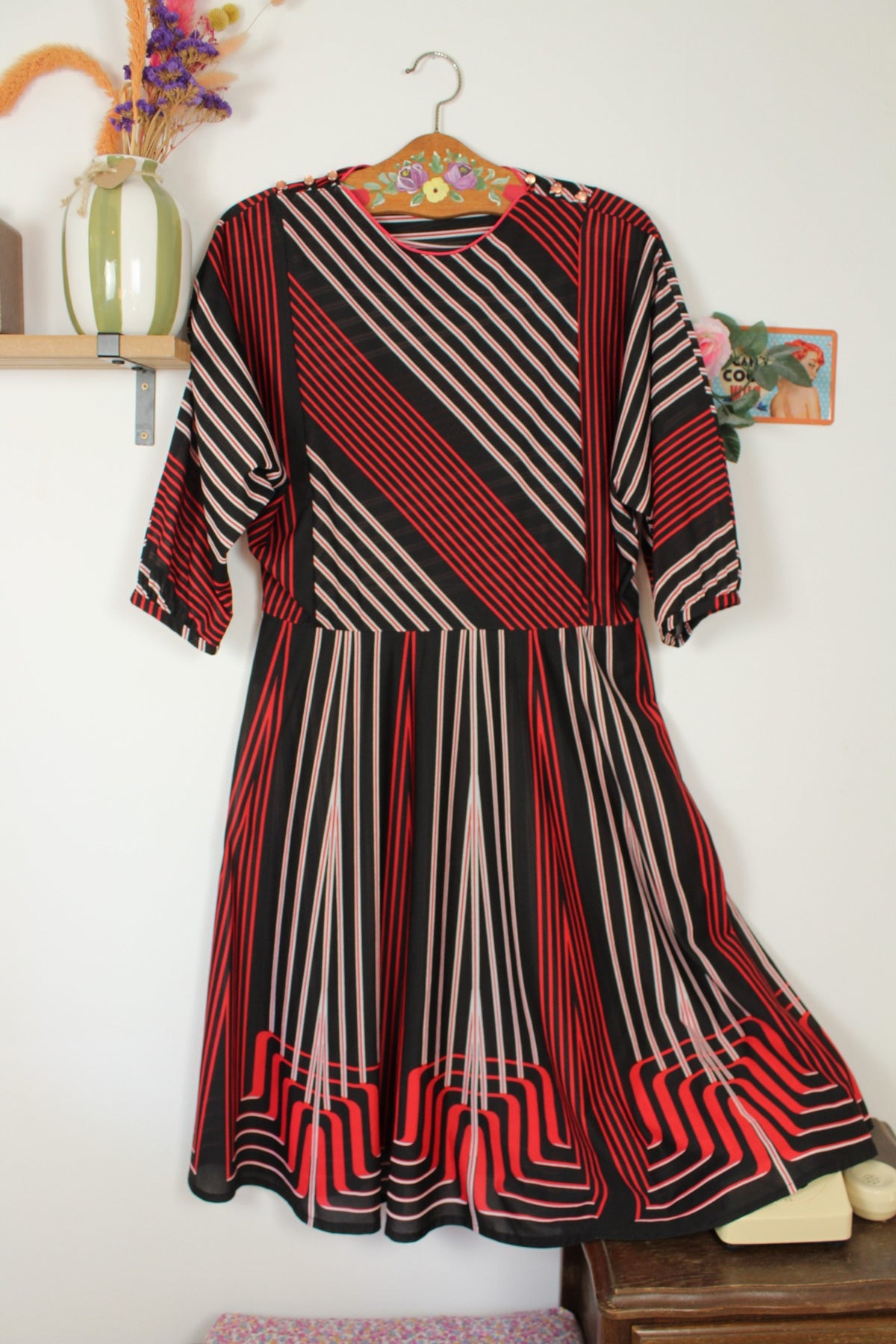 Robe vintage années 70 manches longues rayée automne chic - Taille 40/42