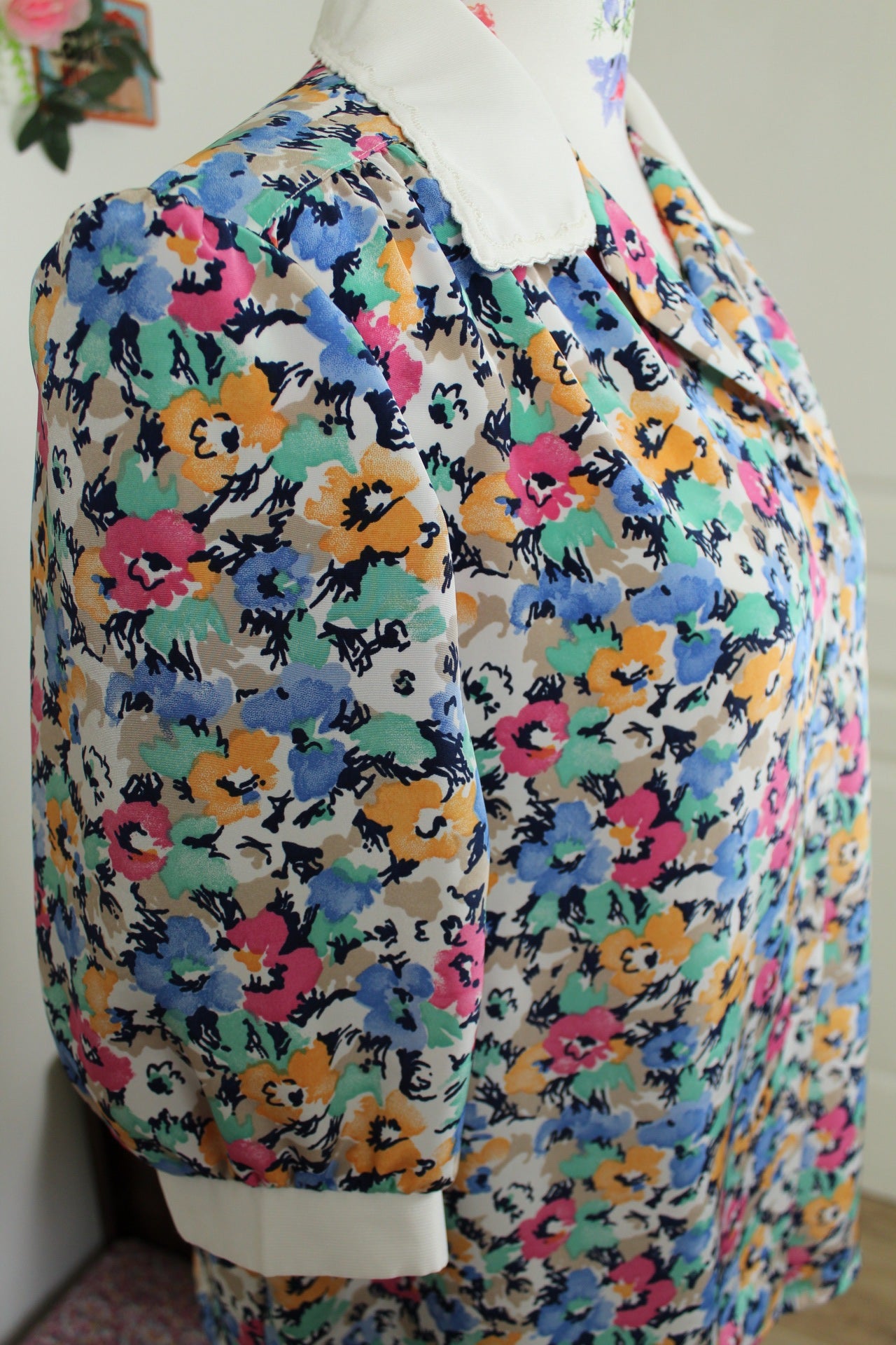 🍒🌸Chemisier vintage fleuri 70's à manches bouffantes - Maison du Jersey - Taille 42/44🌸🍒