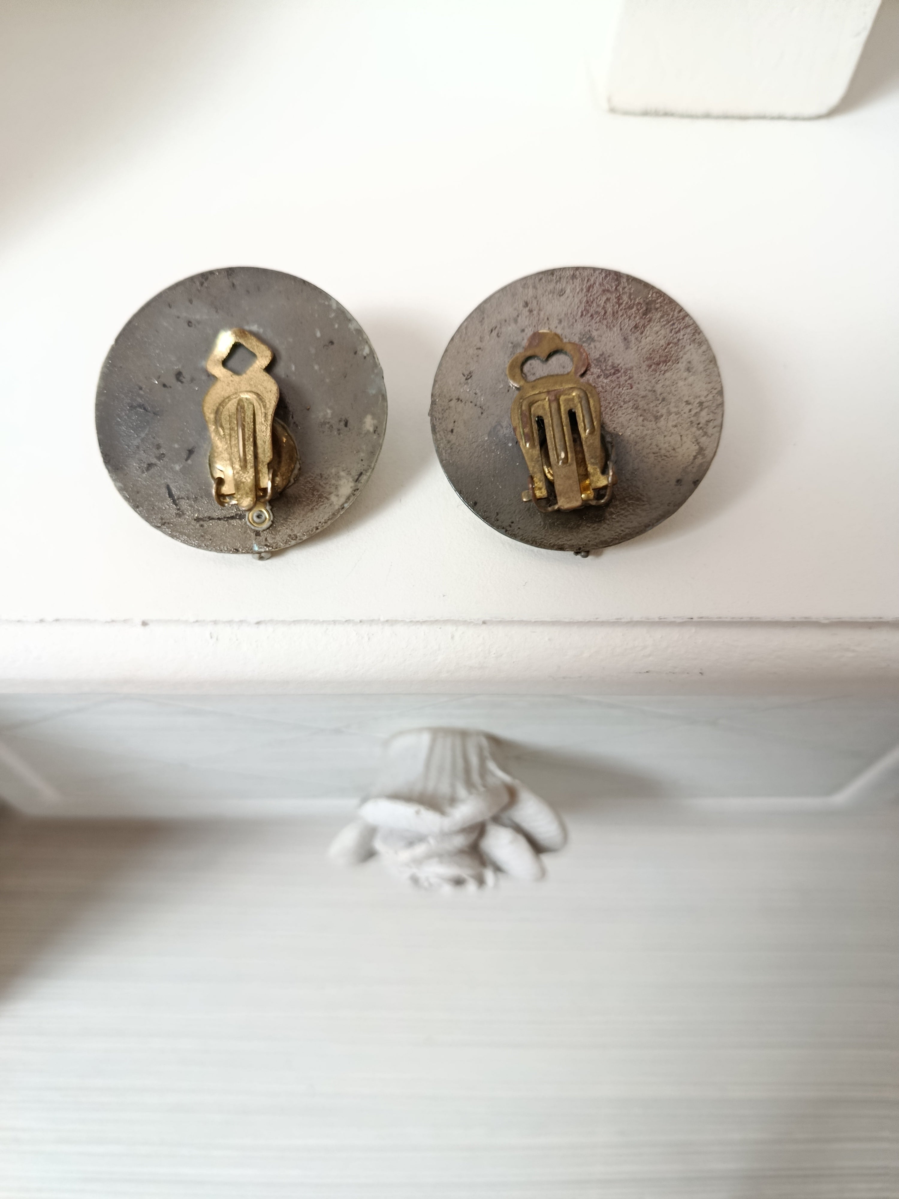 🌸Boucles d'oreilles vintage clips argentés 80's - cabochon bleu marbré🍒