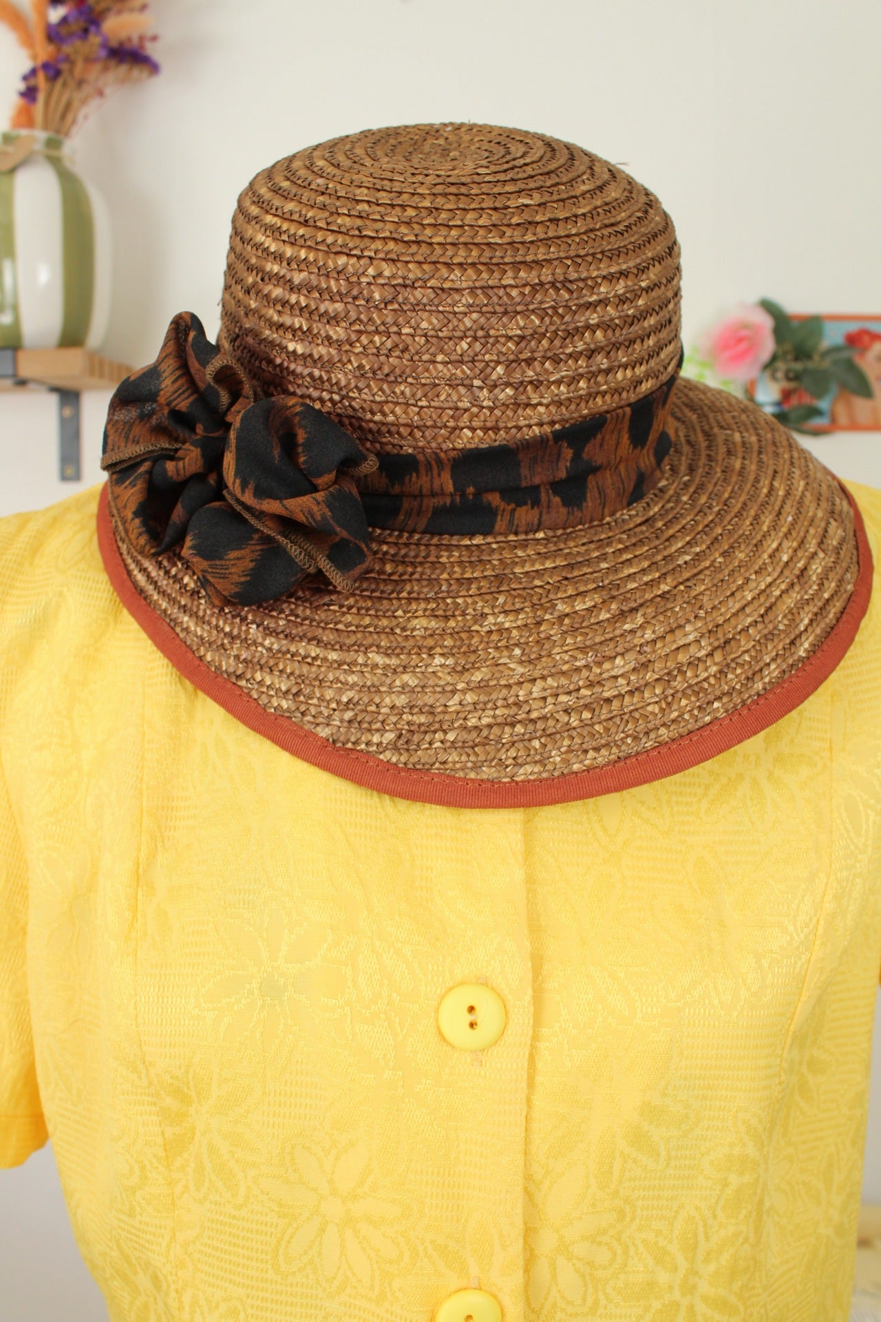 🌸🍒Chapeau vintage années 80/90 nœud style léopard - Taille 54🍒🌸