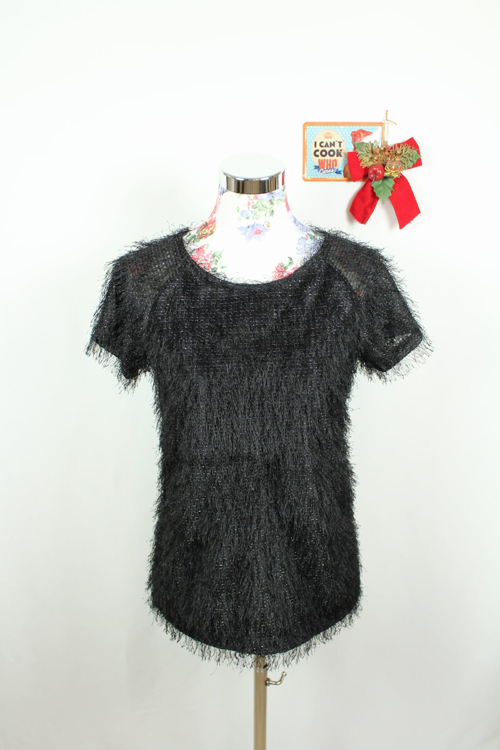 ✨Top noir duveteux pailleté vintage Y2k 2000's pour les fêtes✨