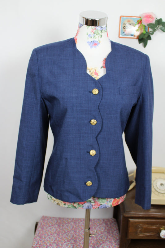 🌸🍒Blazer vintage 80's bleu marine boutons dorés - chic parisien made in France - Taille 38🍒🌸