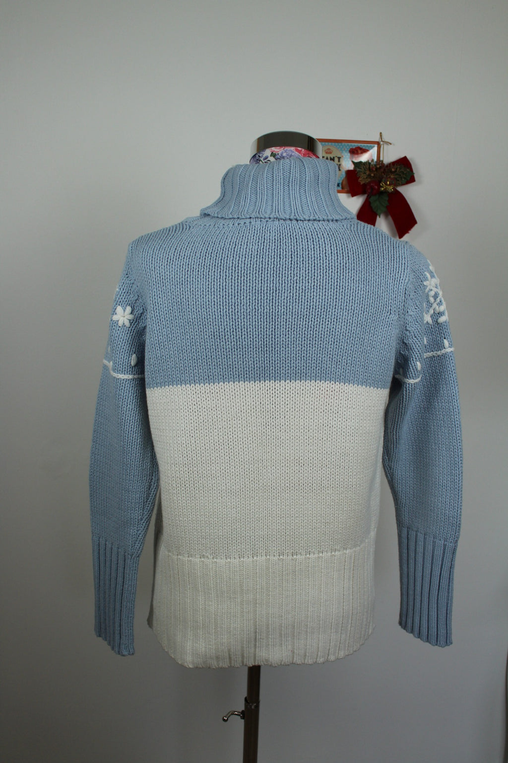 ✨Pull bleu vintage années 90 col roulé & flocons - pull de Noël✨