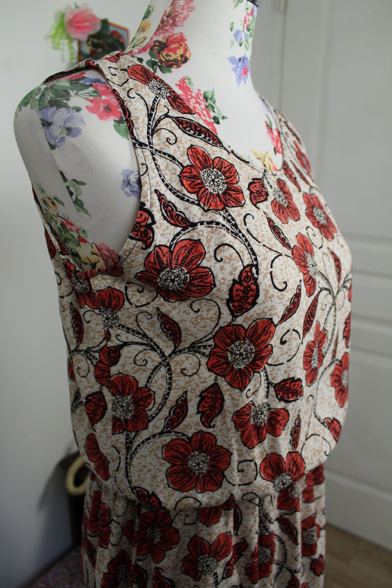 🌸🍒Robe vintage 90's fleurie esprit naturel lin & coton - Taille 38🍒🌸