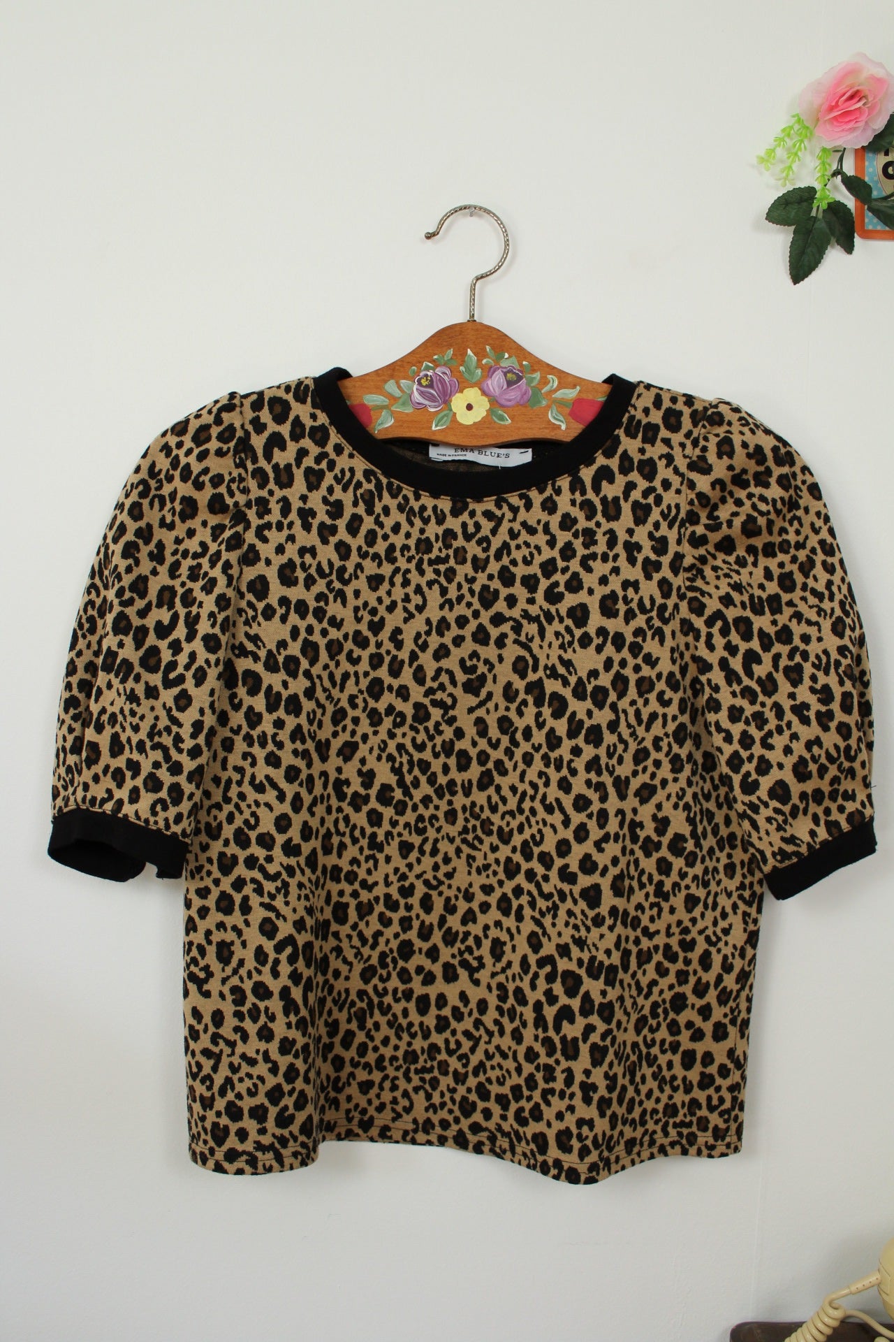 🌸🍒Sweat vintage 90/2000's manches bouffantes imprimé félin style pin-up - Taille 38🍒🌸