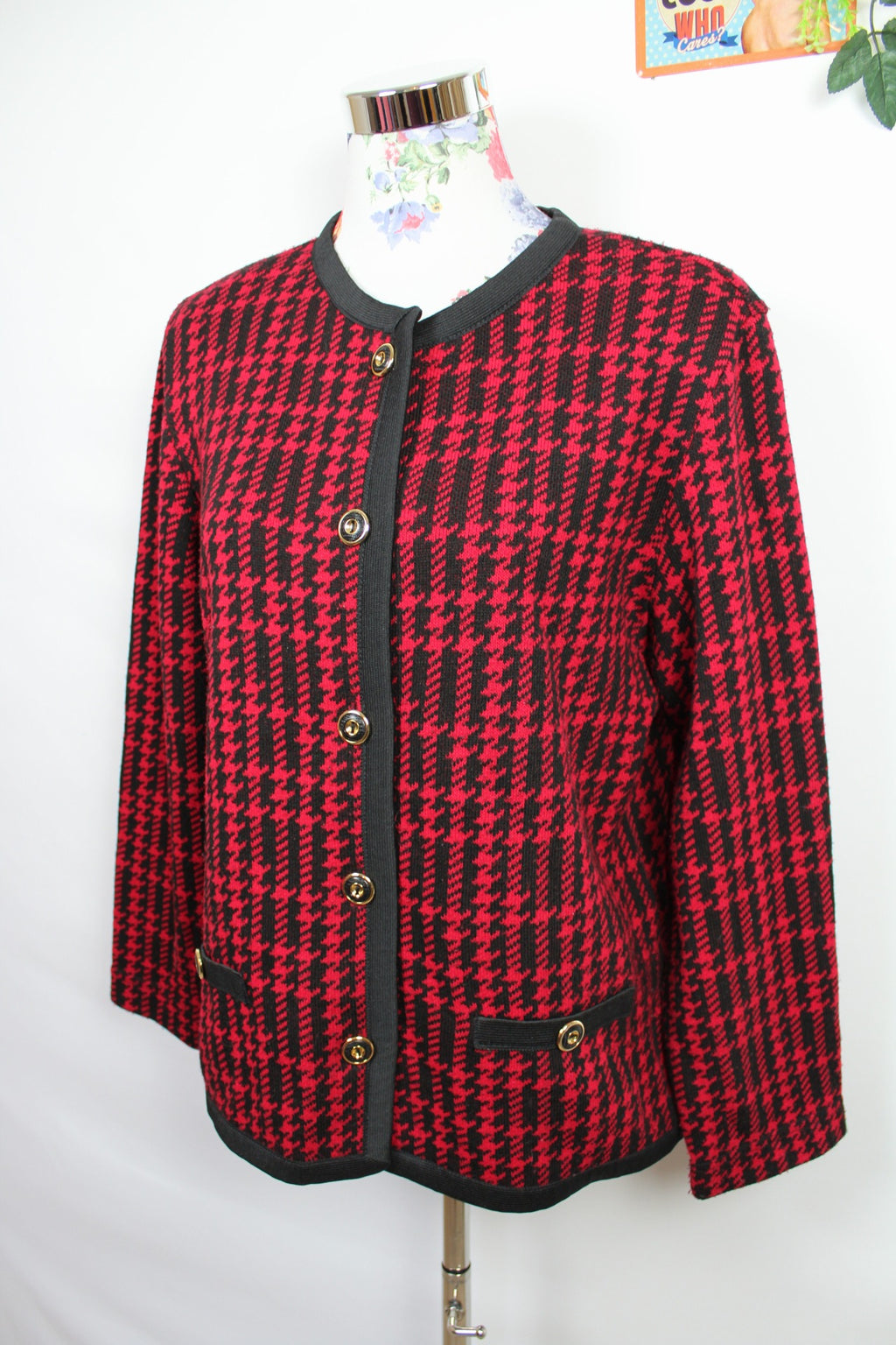 ✨Cardigan vintage italien 80/90s - pieds de poule & boutons dorés✨