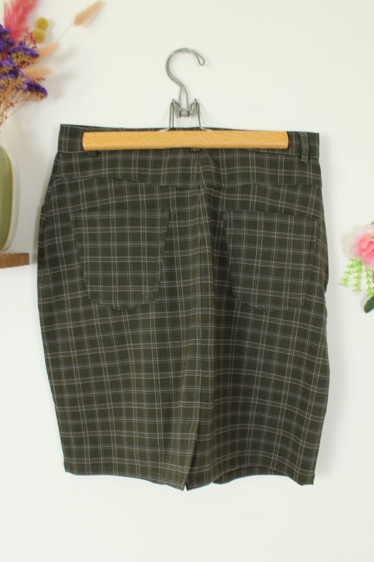 Jupe vintage années 90 à carreaux tartan vert foncé Chassé Croisé - Taille 38
