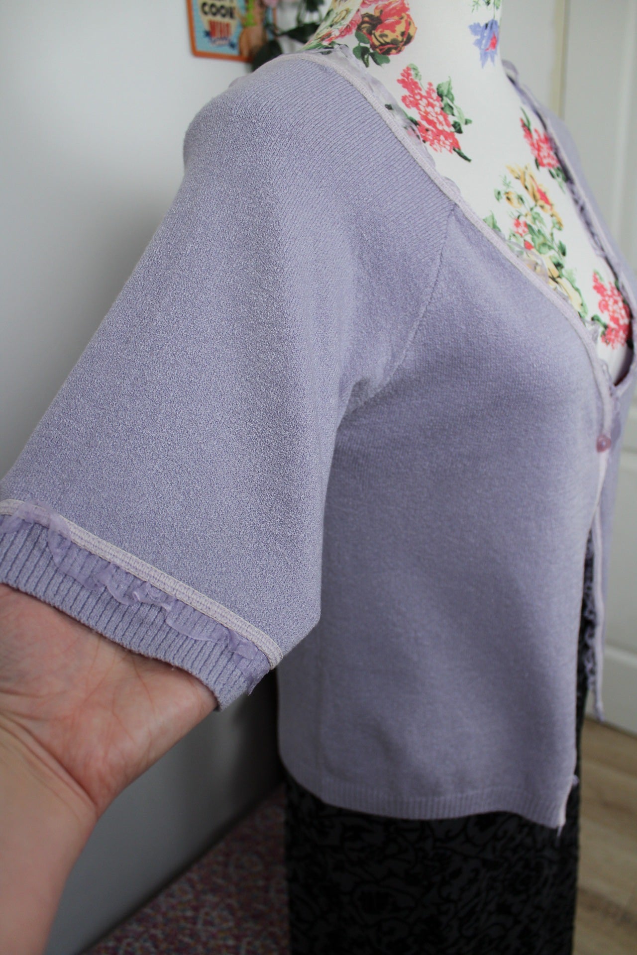 🍒🌸Cardigan Y2k 2000s Morgan - lilas à volants romantiques - Taille 36🌸🍒