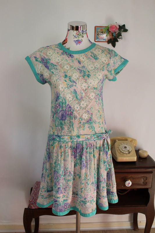 🌸🍒Robe vintage 70/80s René Derby patchwork, fleurs & pois - Taille 36/38🍒🌸