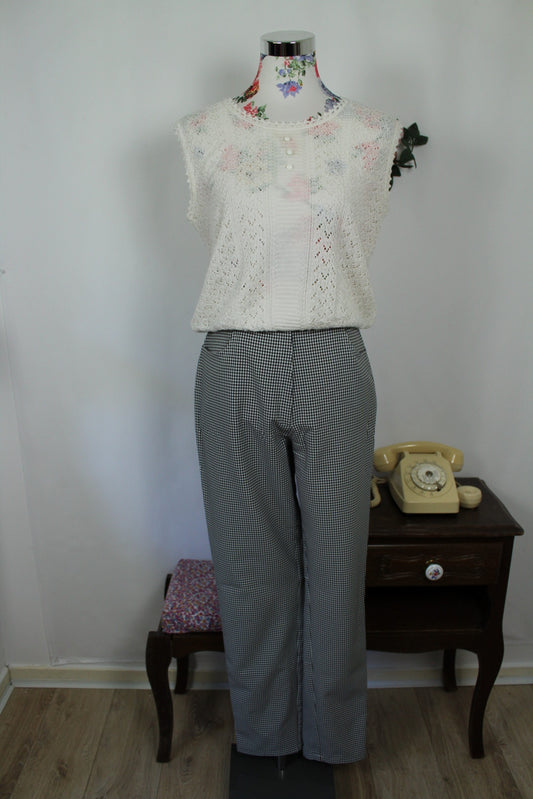 🌸🍒Pantalon vintage 90's vichy carreaux noirs & blancs skinny - Taille 38🍒🌸