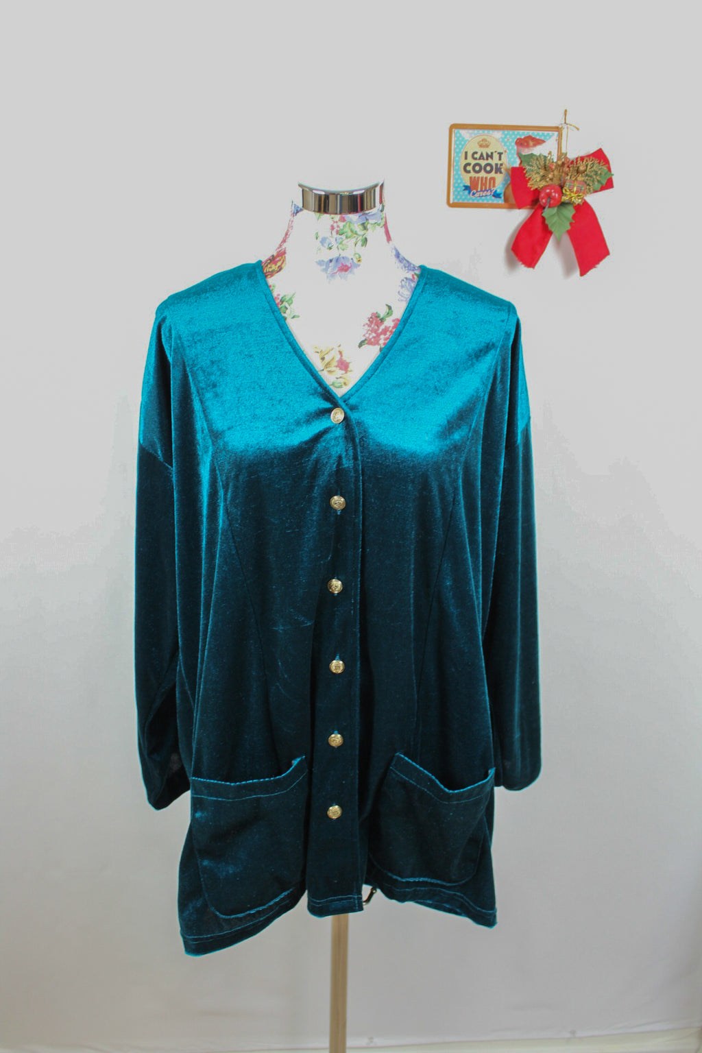 ✨Cardigan en velours émeraude vintage 80/90's - boutons couronnes dorés✨