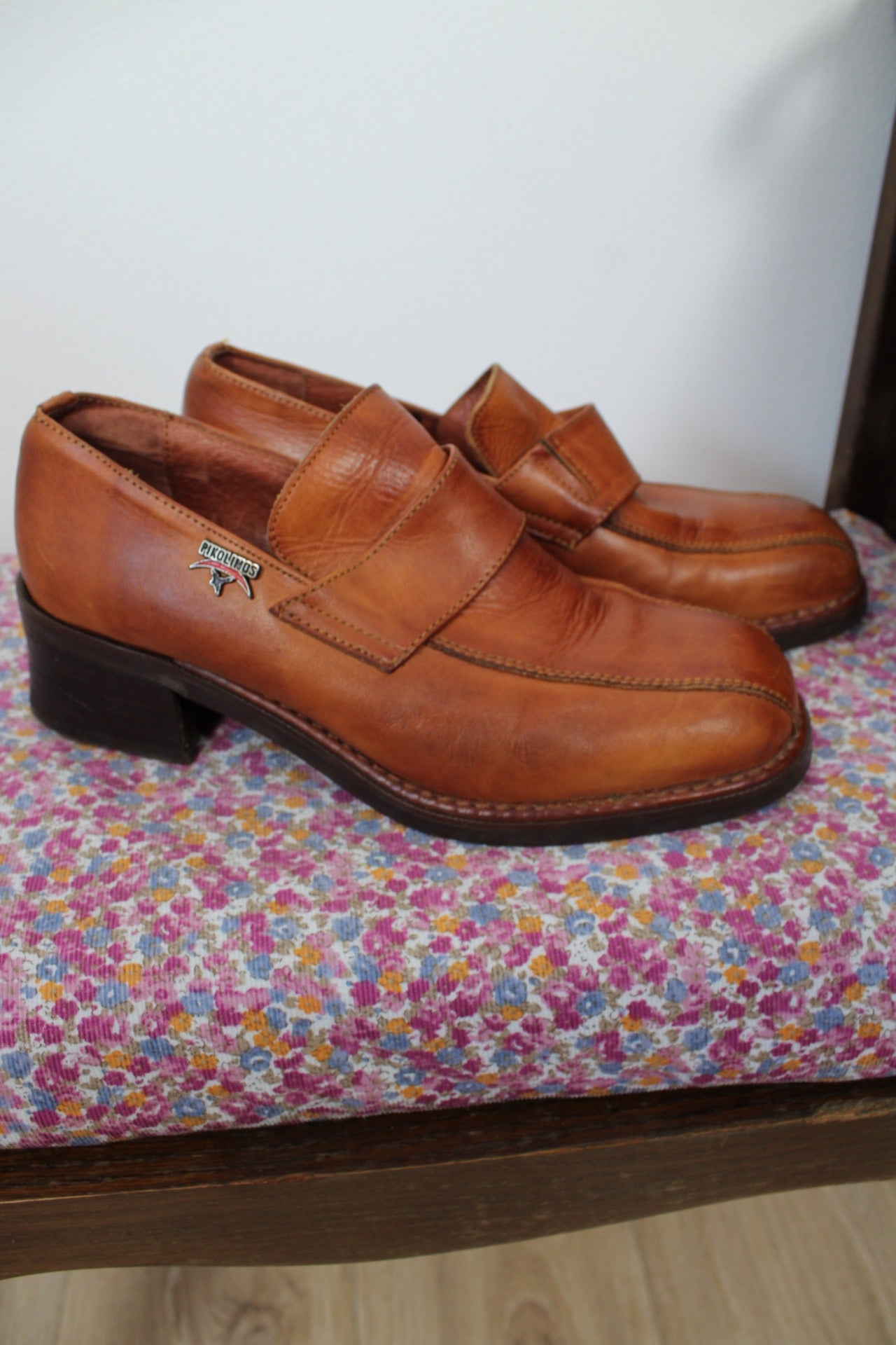 🌸🍒Mocassins Pikolinos à bride - cuir lisse camel - bout carré - pointure 37🍒🌸