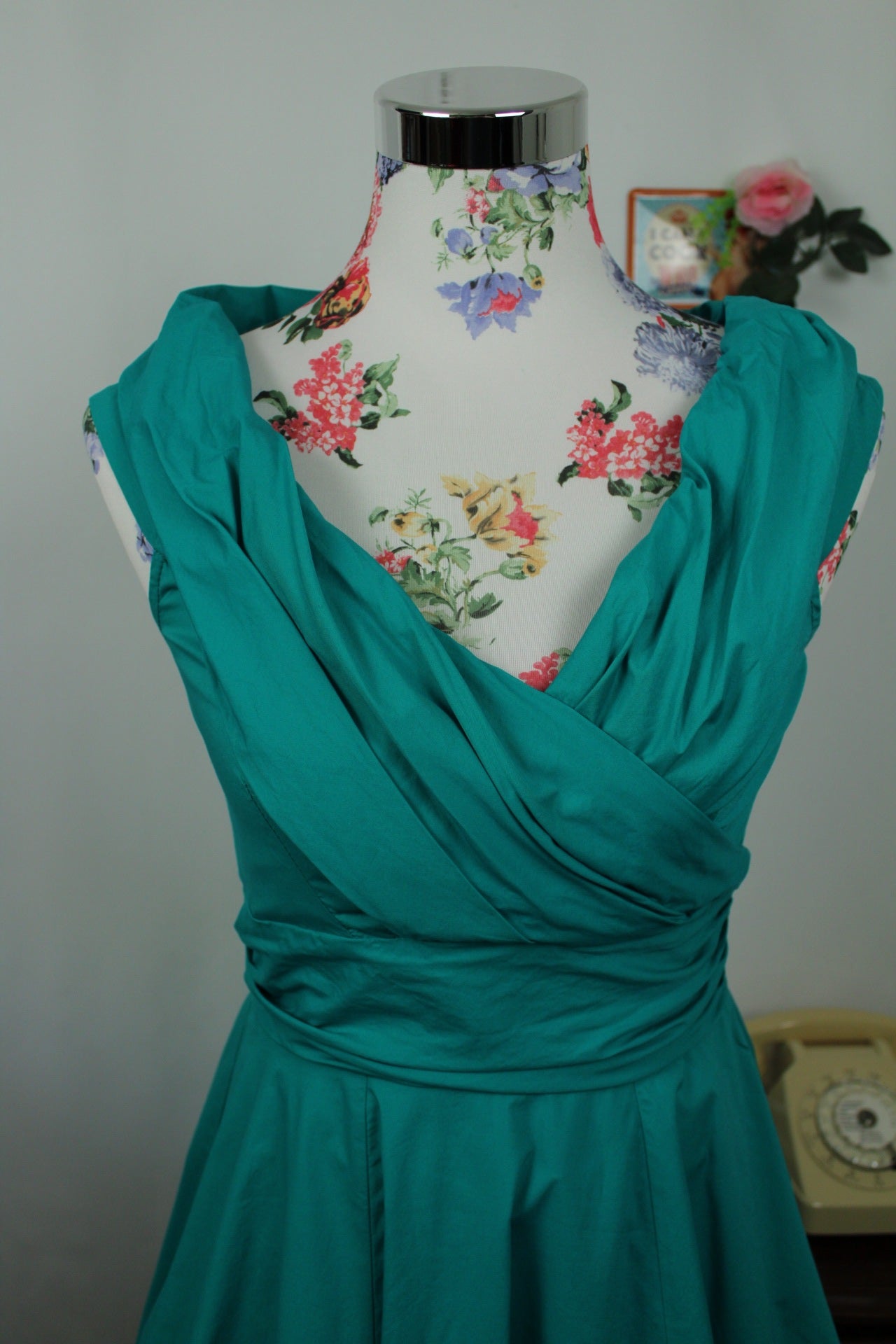 🌸🍒Robe pin-up/rockabilly Closet London turquoise & buste cache-cœur - Taille 36🍒🌸