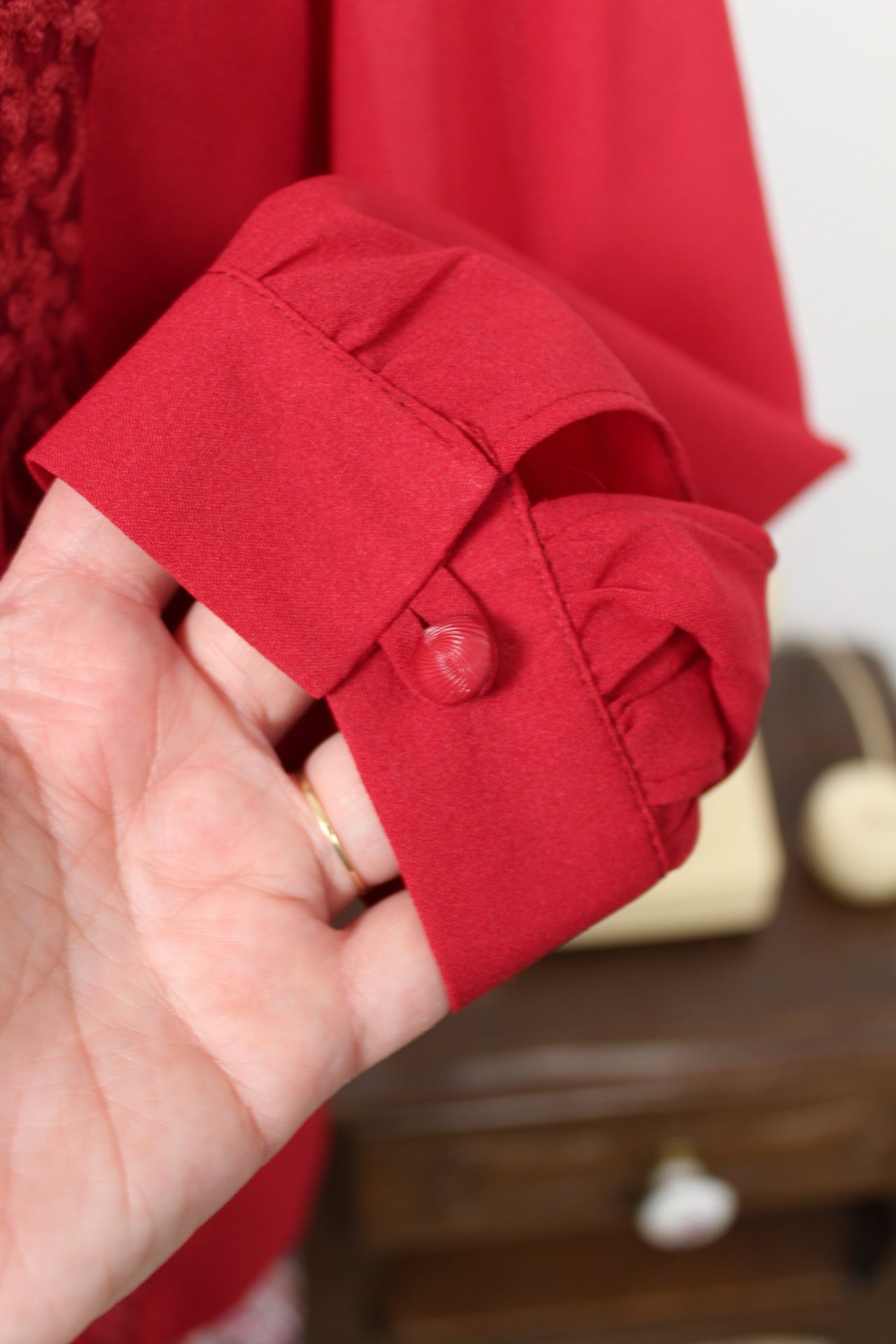 🌸🍒Blouse vintage 90's rouge romantique & broderies fleuries - Taille 40/42🍒🌸