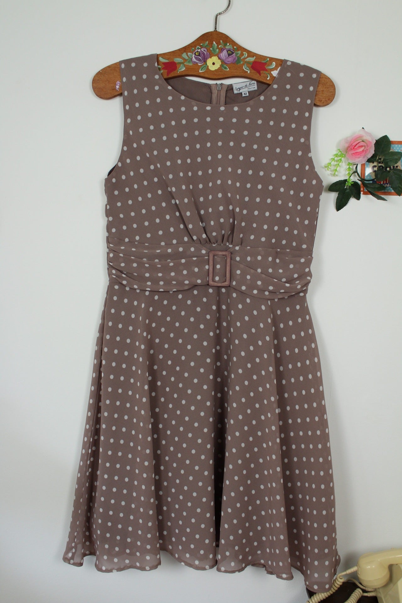 🌸🍒Robe vintage 80/90's à pois style pin-up avec ceinture intégrée - Taille 38🍒🌸