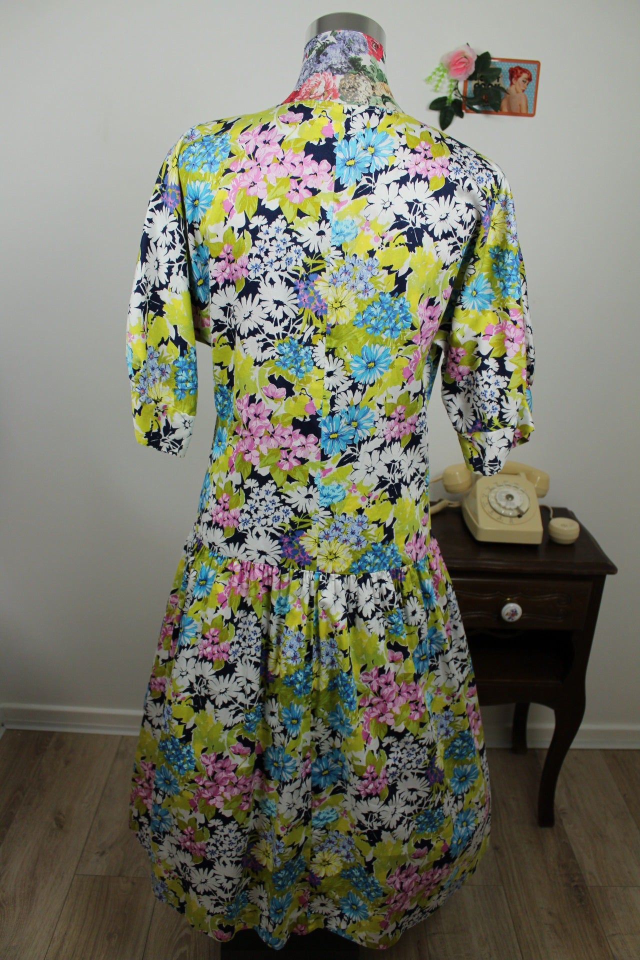 🌸🍒Robe vintage 80's fleurie Gevana - manches bouffantes 100% coton - Taille 38/40🍒🌸