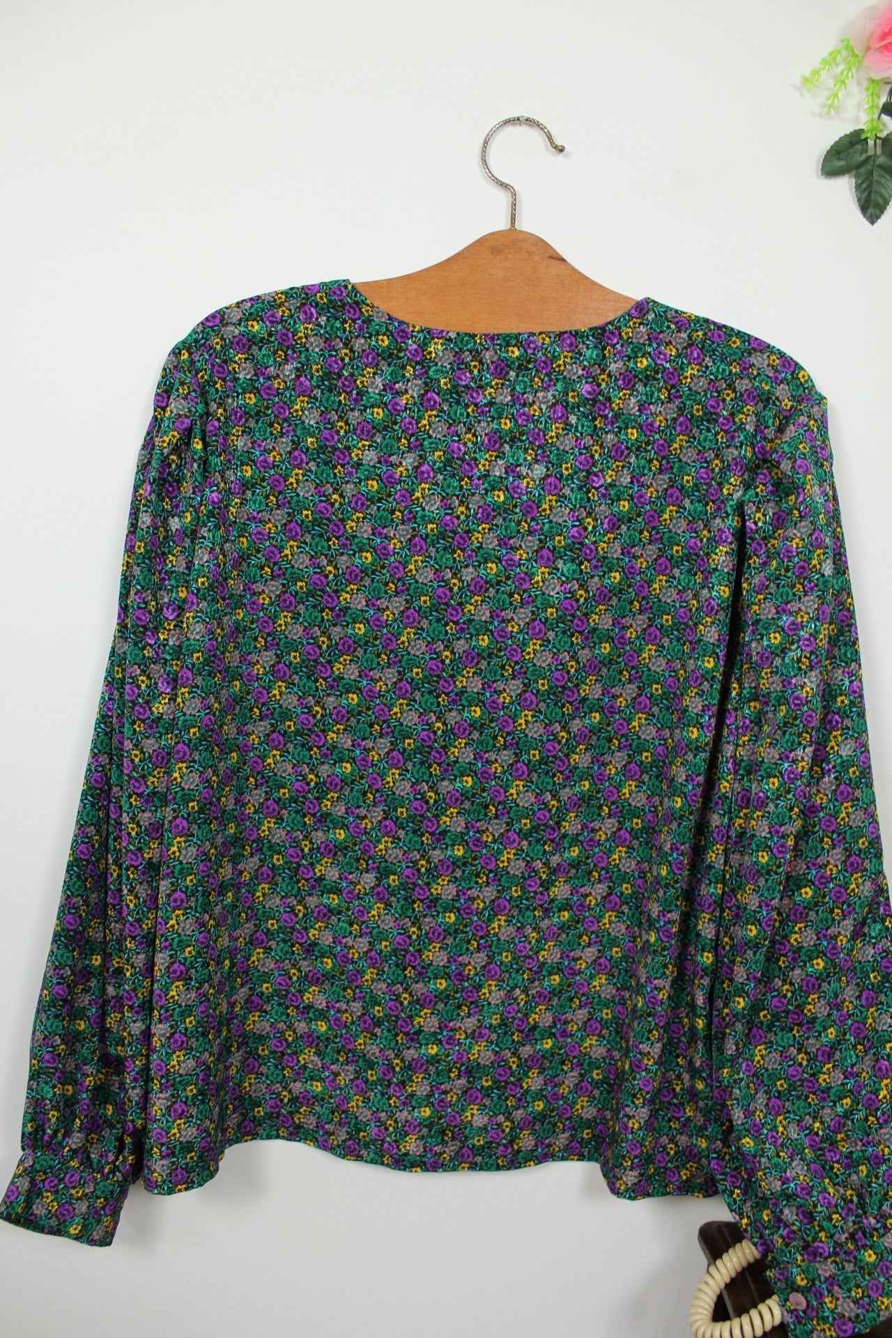 🌸🍒Blouse vintage 80/90s fait main fleurie - manches bouffantes & boutons nacrés - Taille 46/48🍒🌸