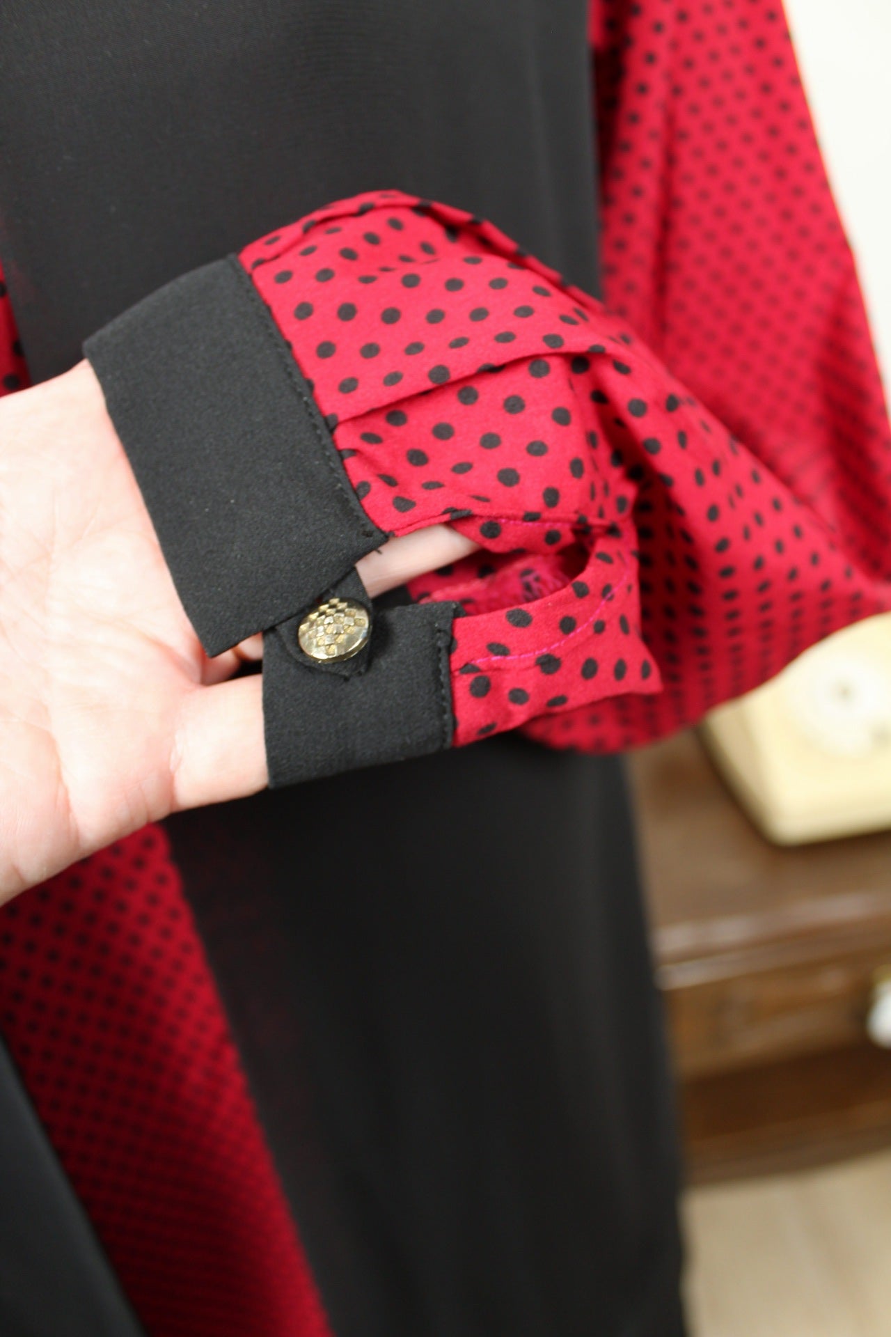🍒🌸Robe vintage 80's pois rouge & noir - col claudine style pin-up rockabilly - Taille 38/40🌸🍒