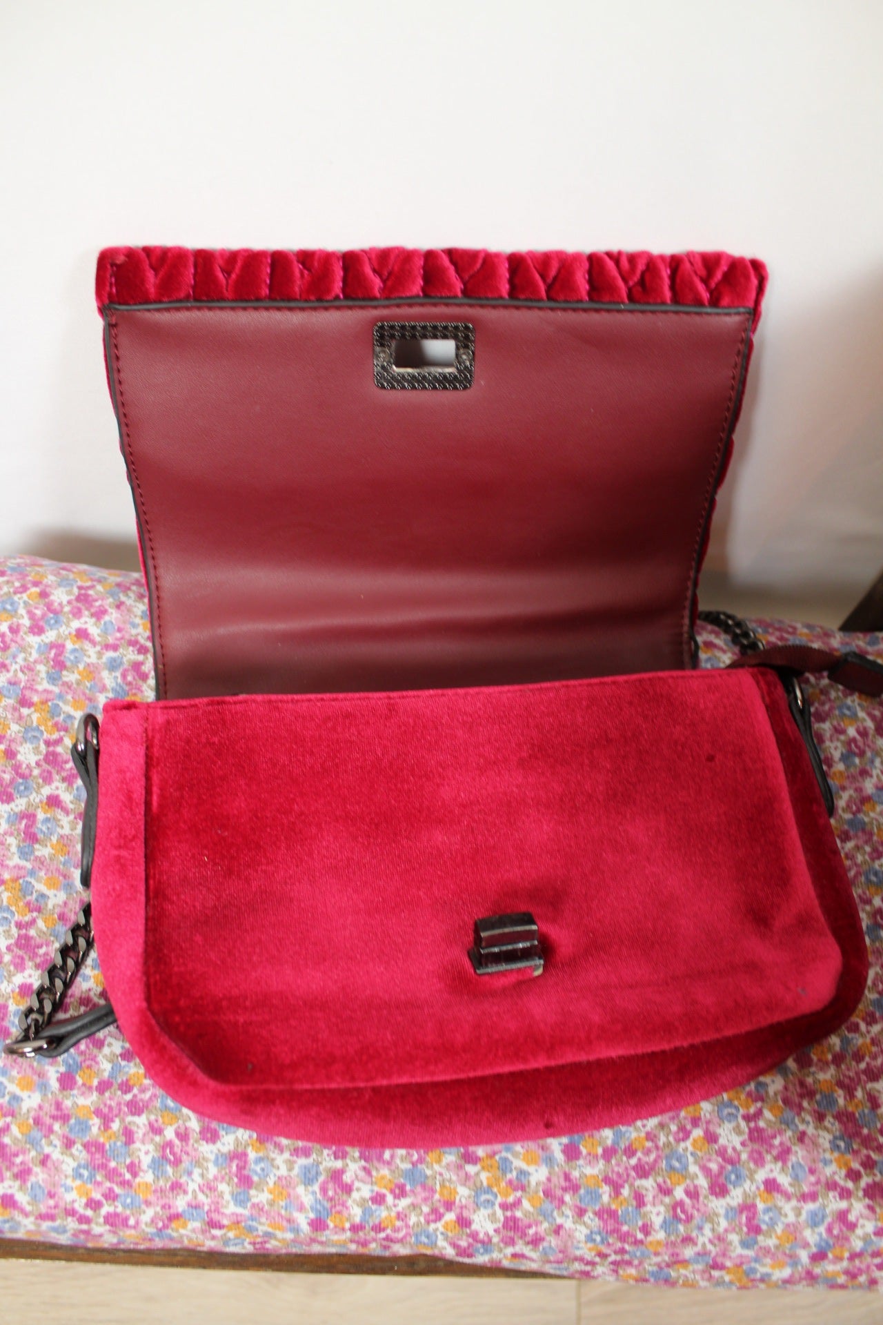 🎄Sac de soirée velours framboise - perles & strass🎄