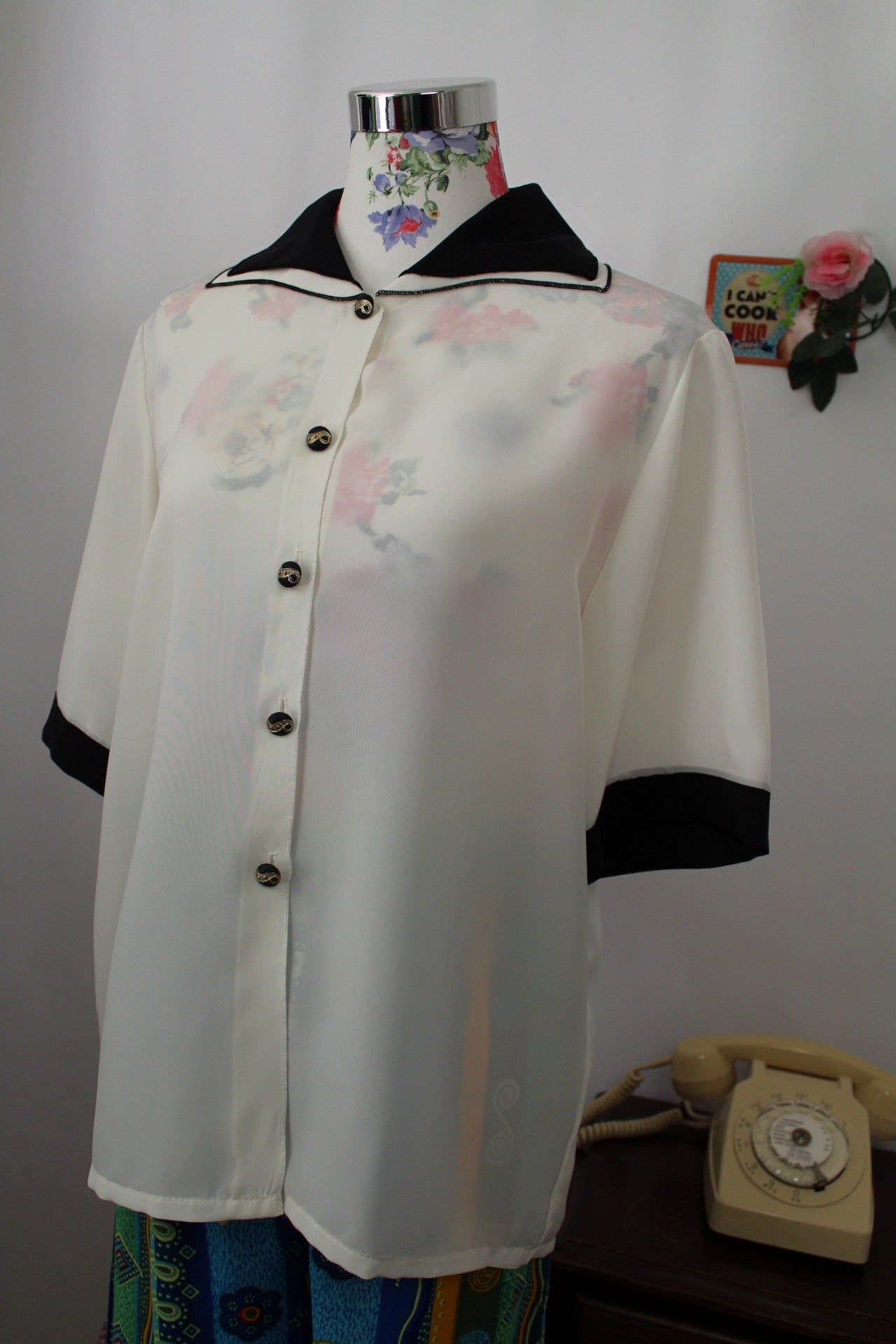 🌸🍒Chemise vintage Navy 80's col contrasté esprit marin - Taille 40/42🍒🌸