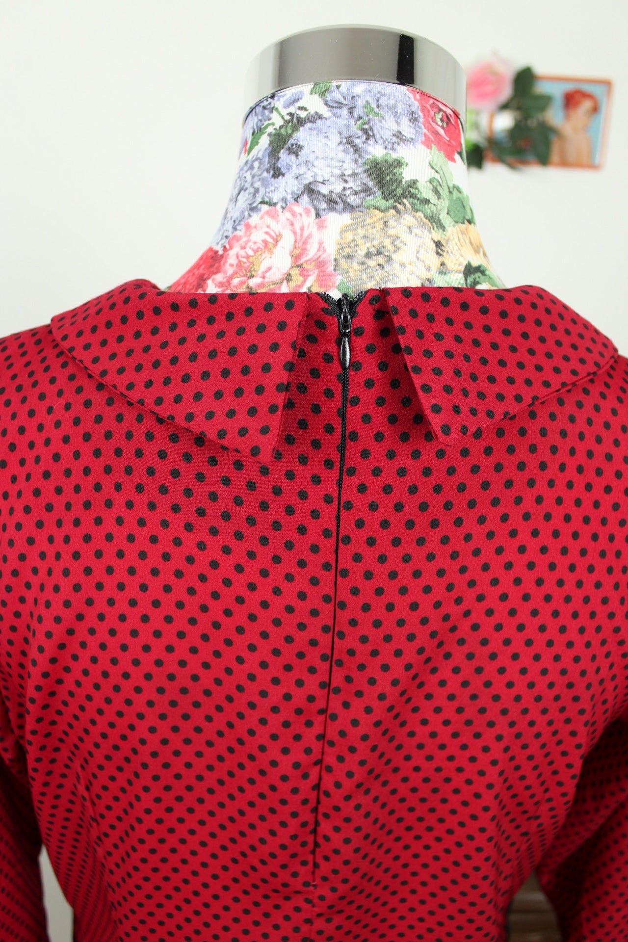 🍒🌸Robe vintage 80's pois rouge & noir - col claudine style pin-up rockabilly - Taille 38/40🌸🍒